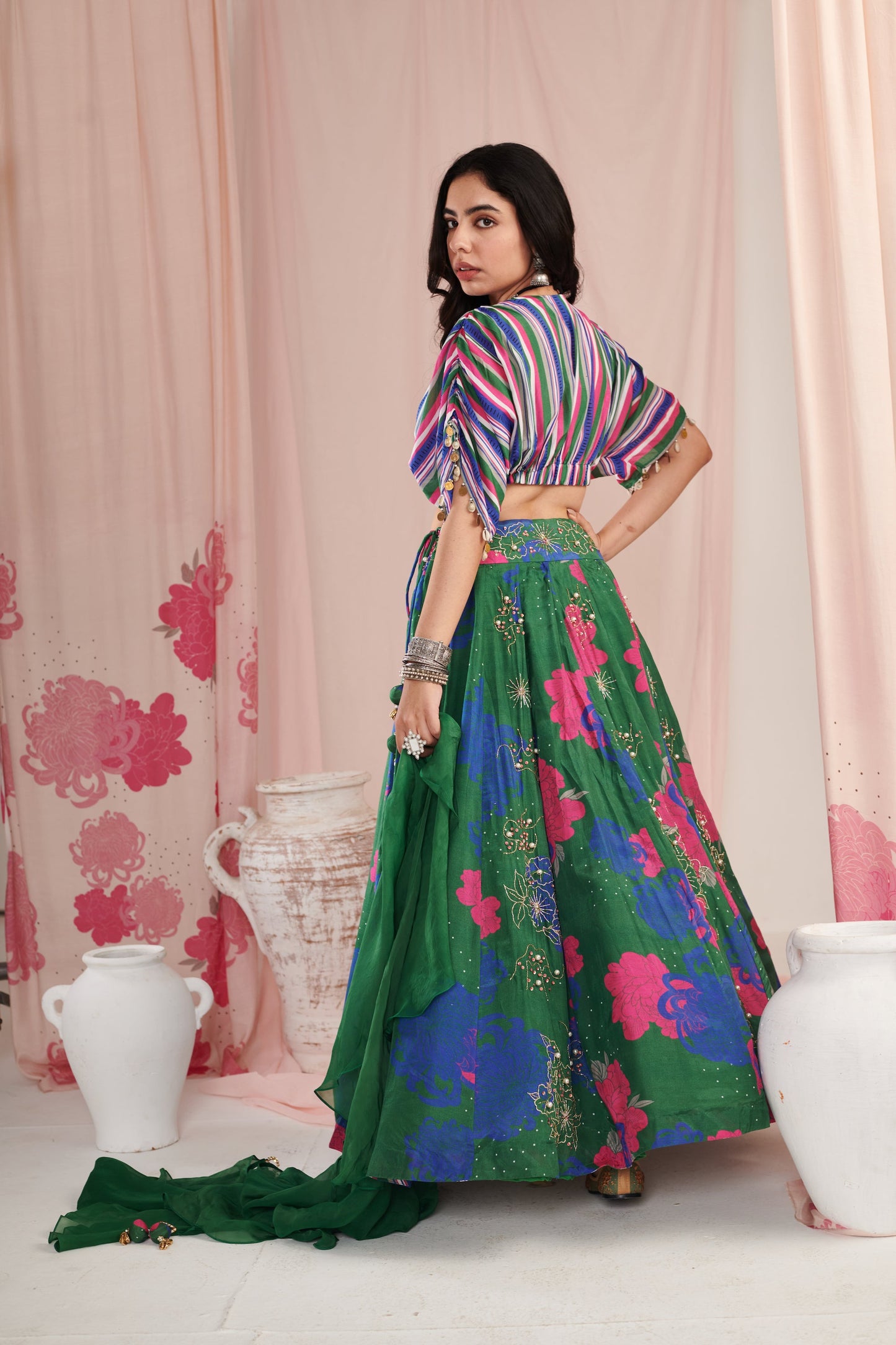 Emerald green bloom Lehenga