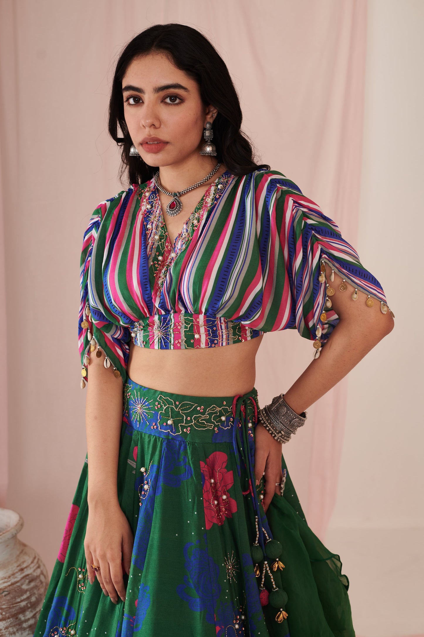Emerald green bloom Lehenga