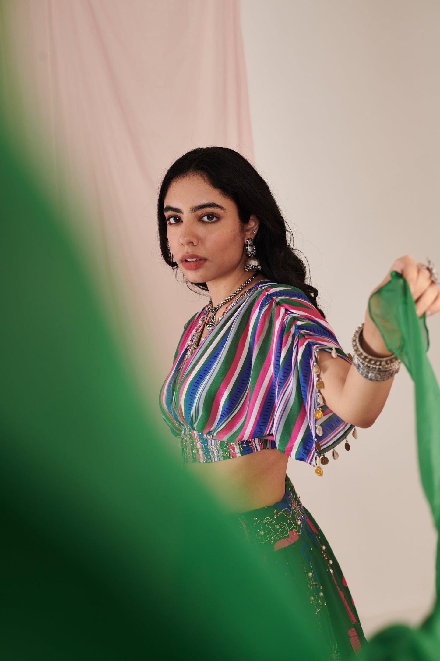 Emerald green bloom Lehenga