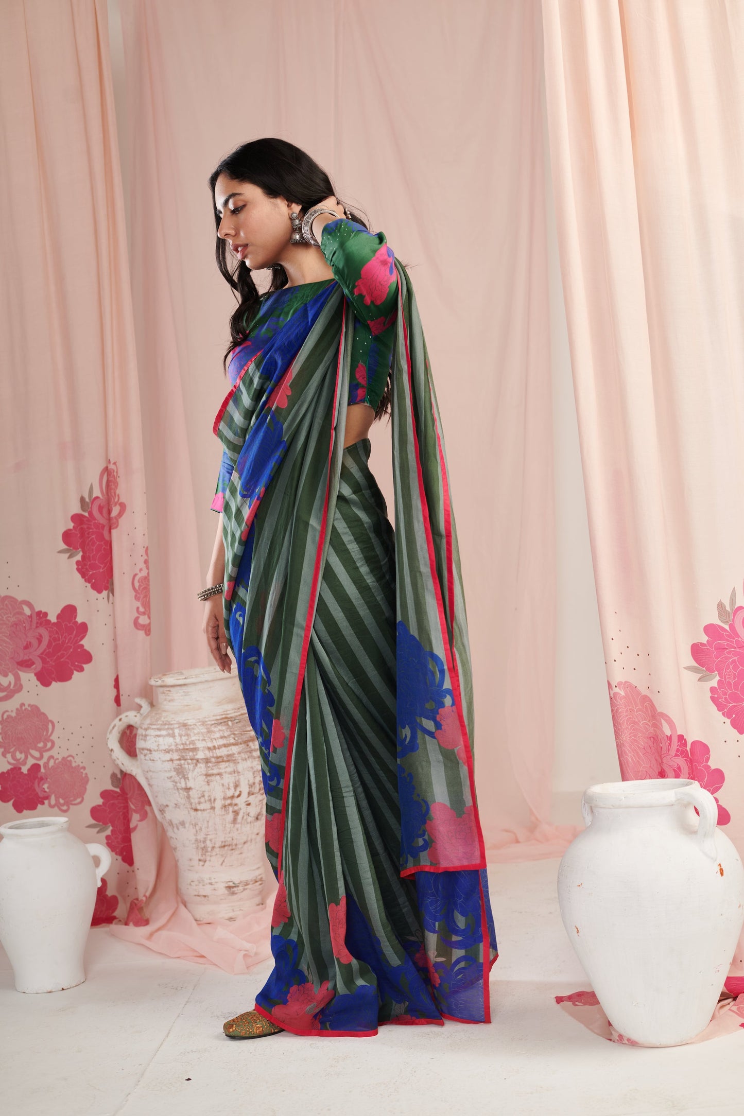 Chrysanthe green saree with blouse pc