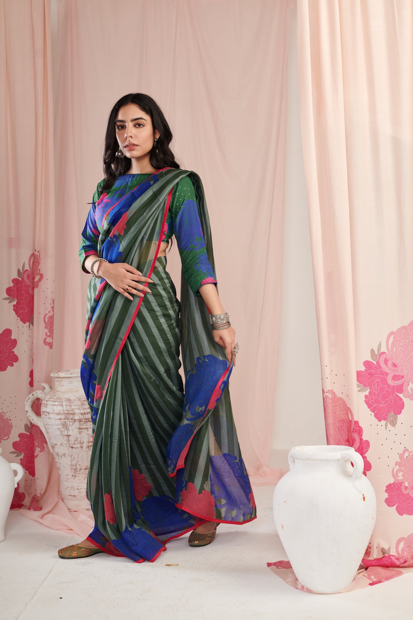 Chrysanthe green saree with blouse pc