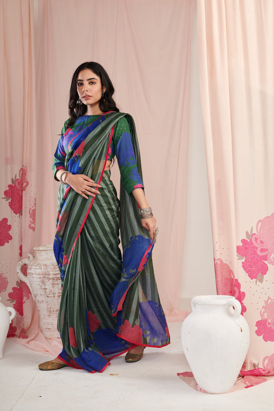 Chrysanthe green saree with blouse pc