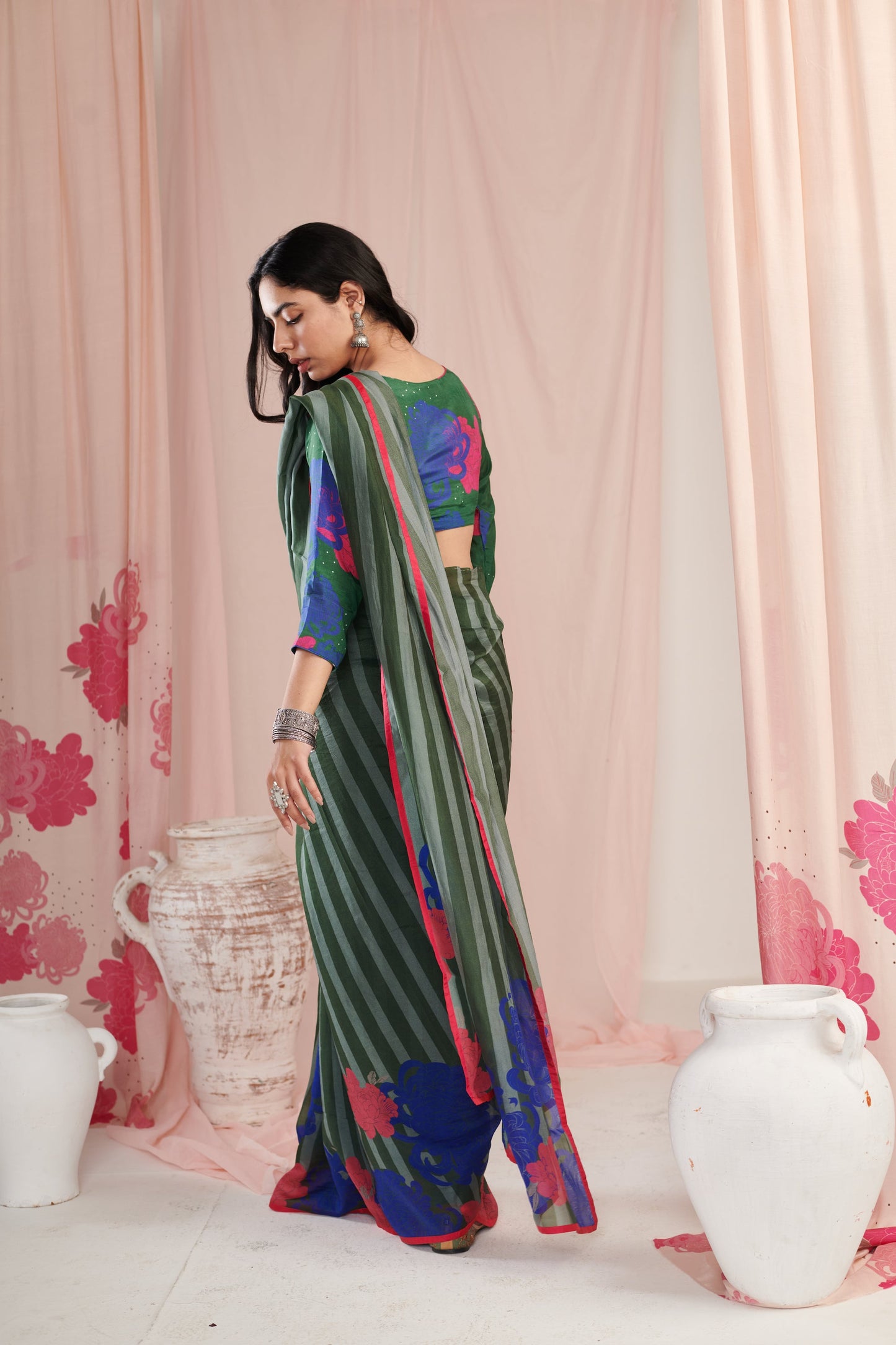 Chrysanthe green saree with blouse pc