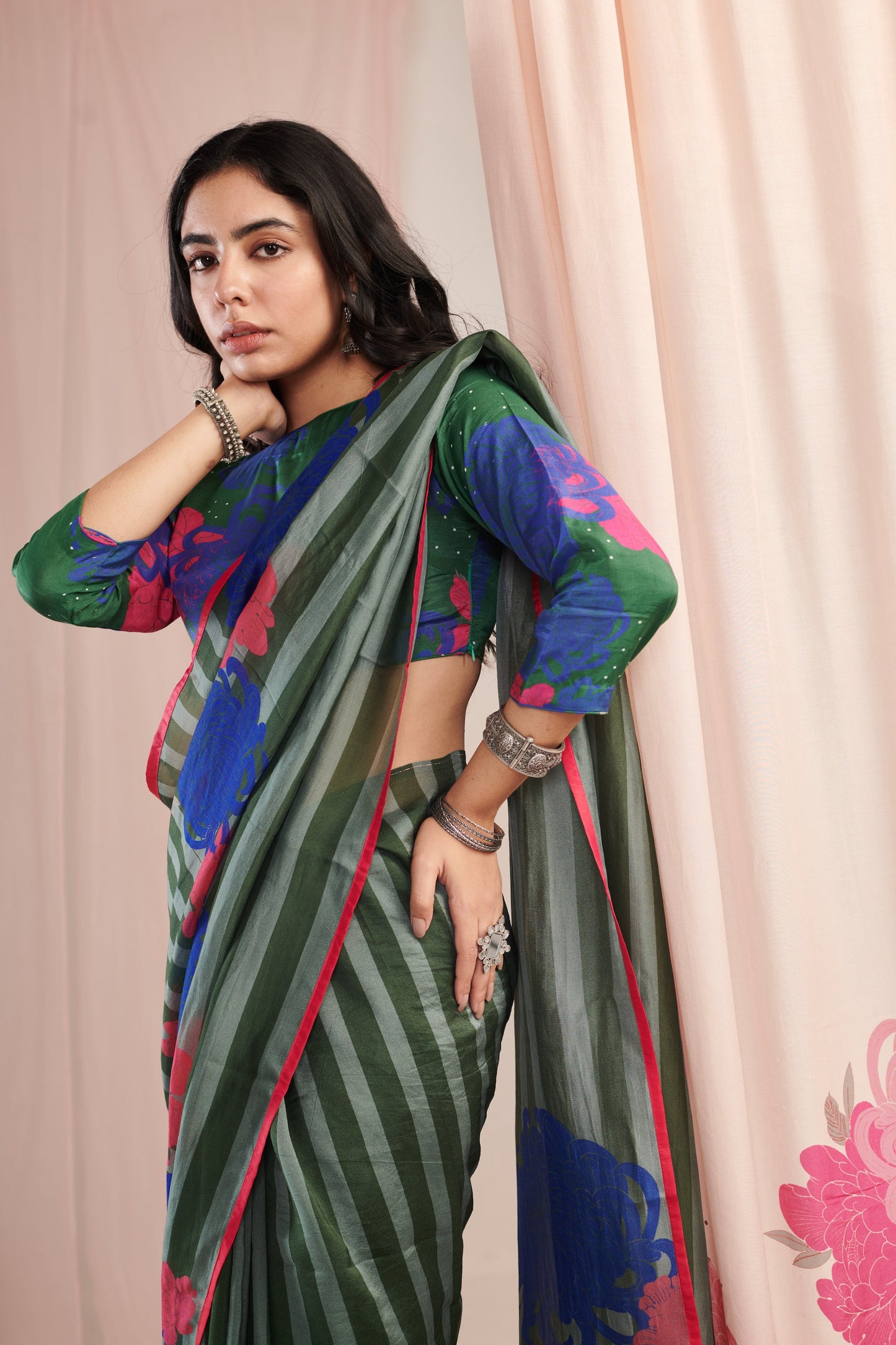 Chrysanthe green saree with blouse pc