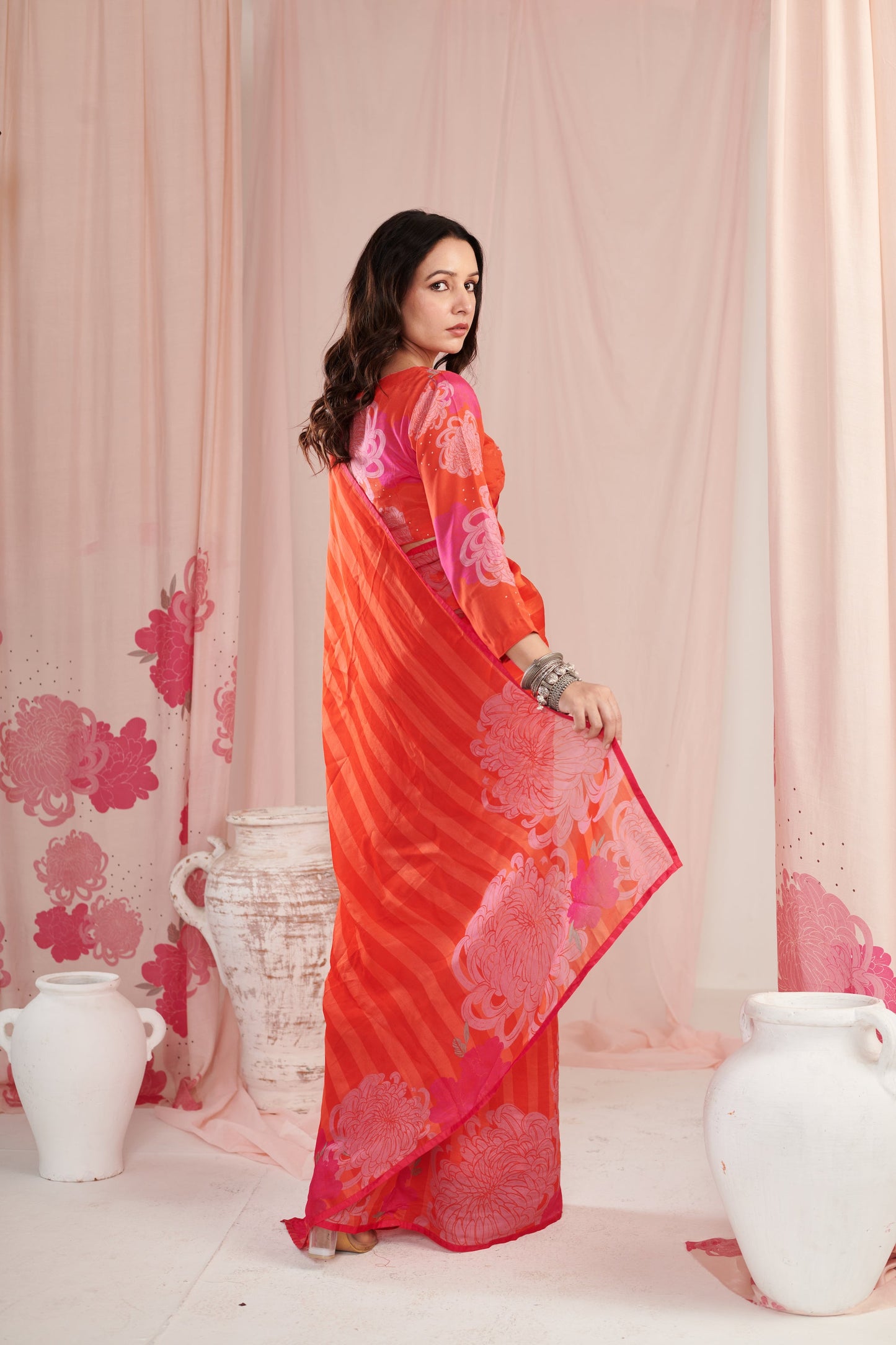 Chrysanthe red saree with blouse pc