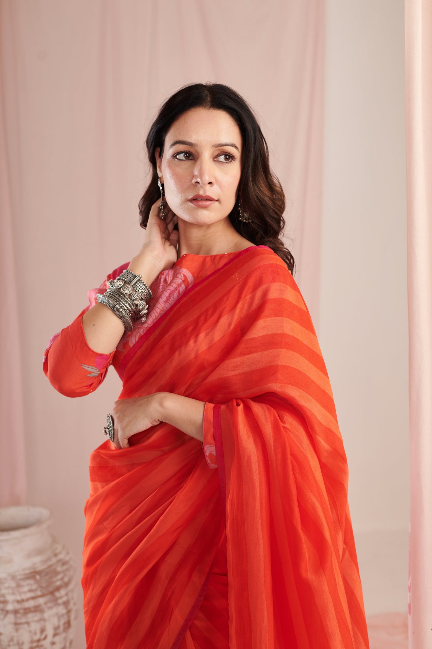 Chrysanthe red saree with blouse pc