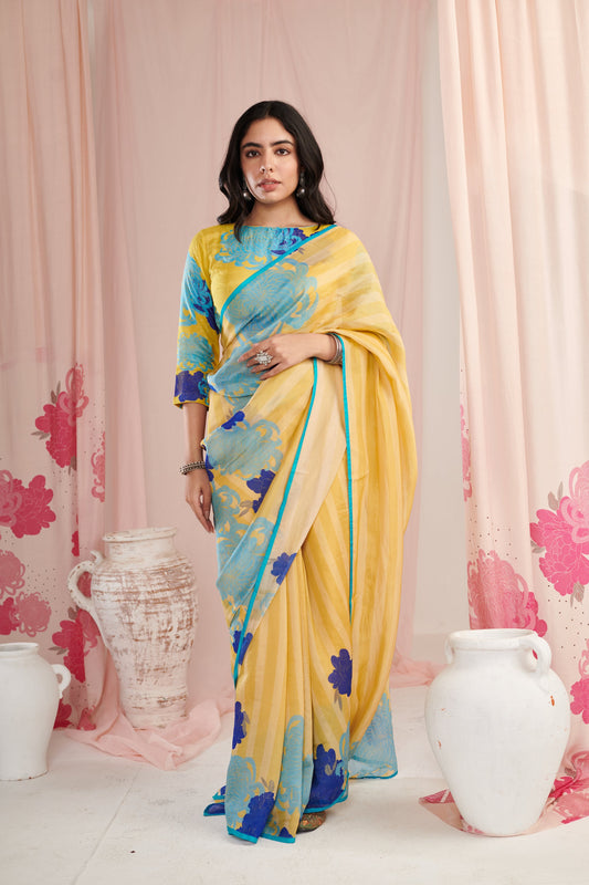 Chrysanthe Lime saree with blouse pc