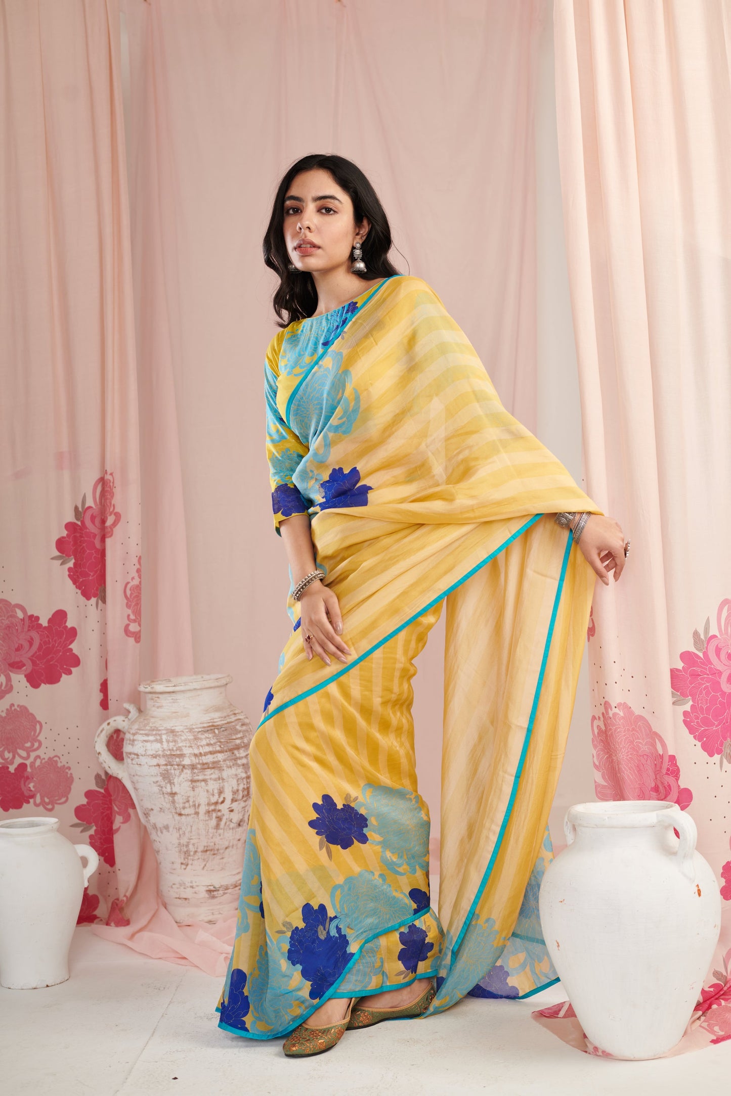 Chrysanthe Lime saree with blouse pc