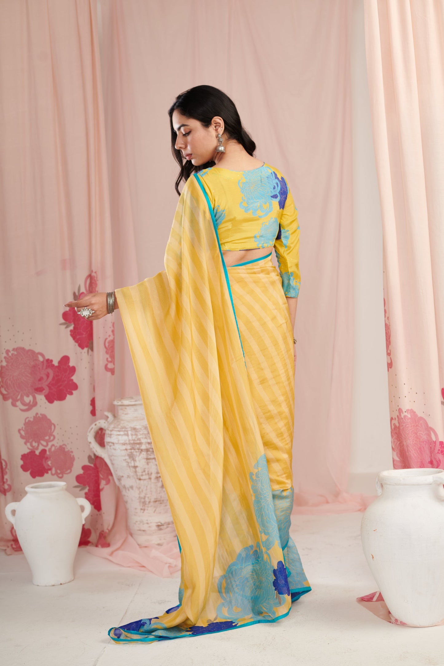 Chrysanthe Lime saree with blouse pc
