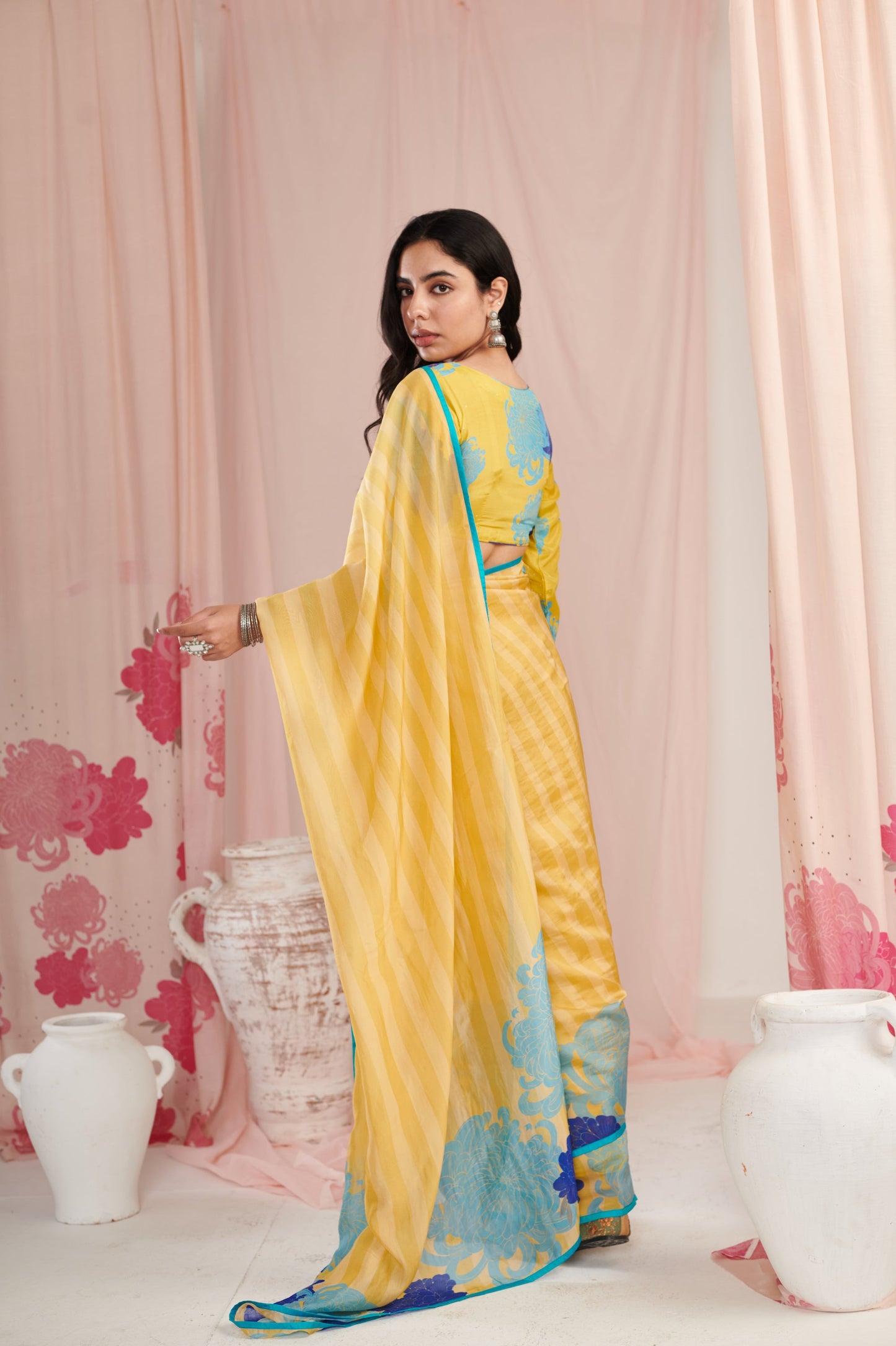 Chrysanthe Lime saree with blouse pc