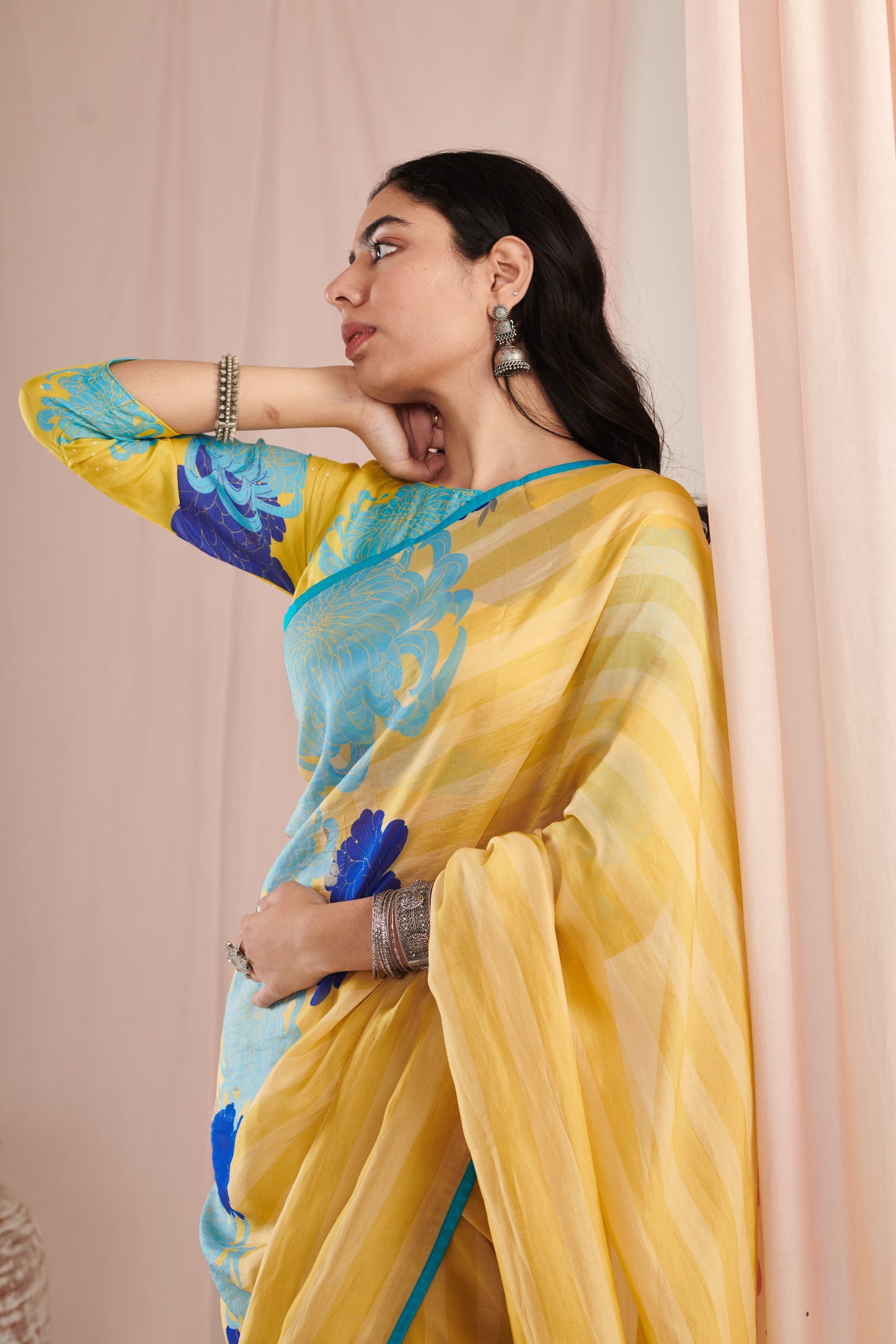 Chrysanthe Lime saree with blouse pc
