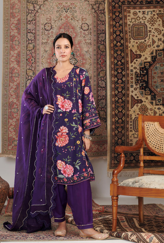 CHINTZ PURPLE KURTA SET