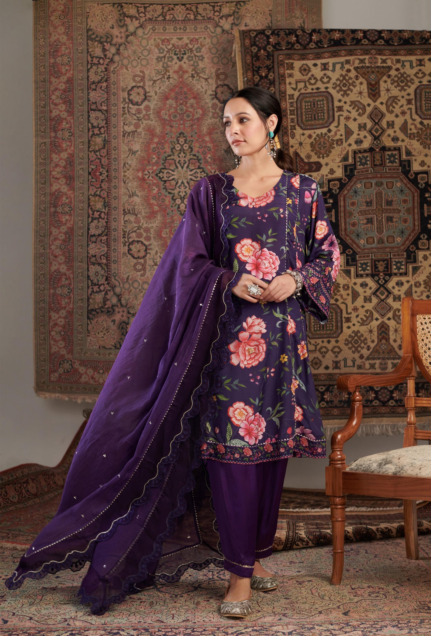 CHINTZ PURPLE KURTA SET