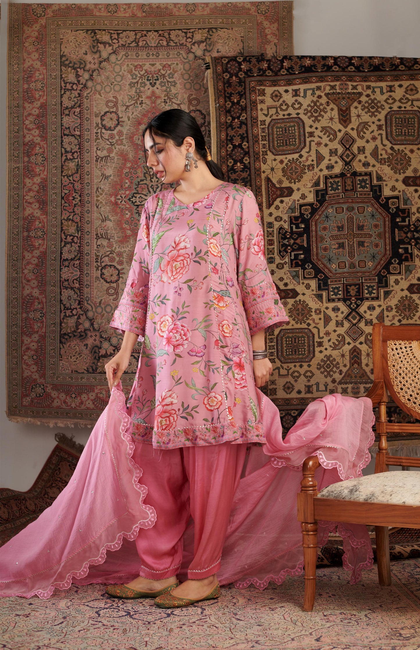 CHINTZ OLD ROSE KURTA SET