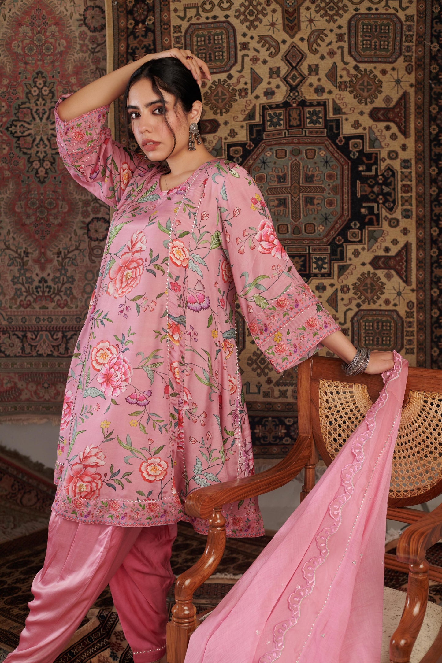 CHINTZ OLD ROSE KURTA SET