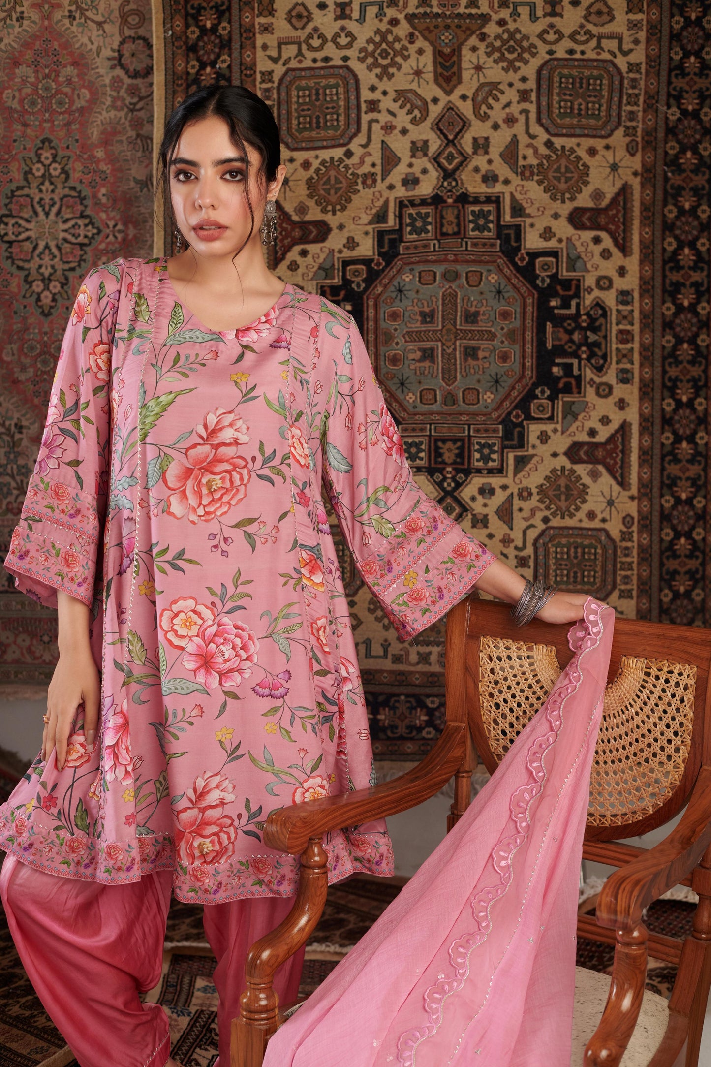 CHINTZ OLD ROSE KURTA SET