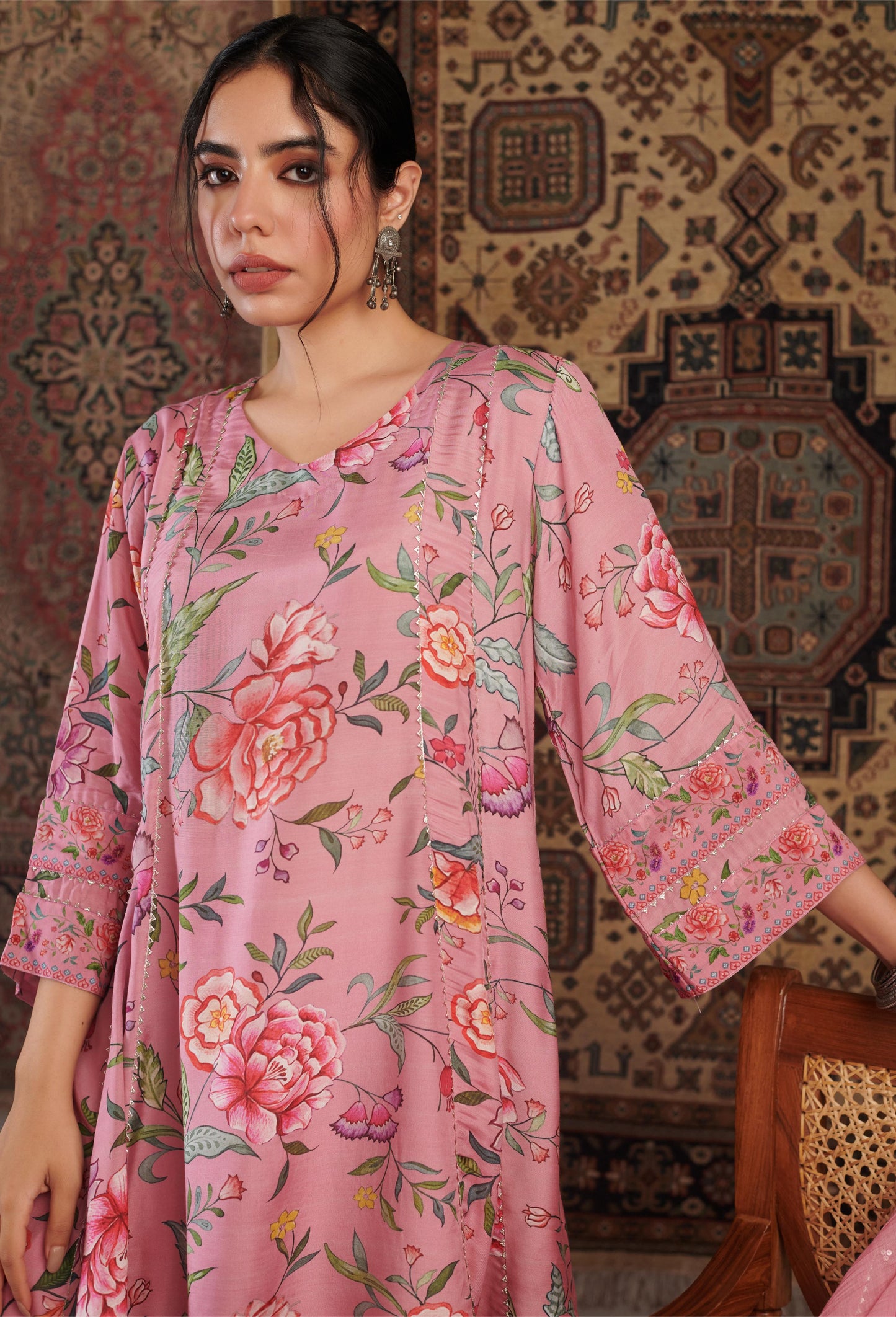 CHINTZ OLD ROSE KURTA SET
