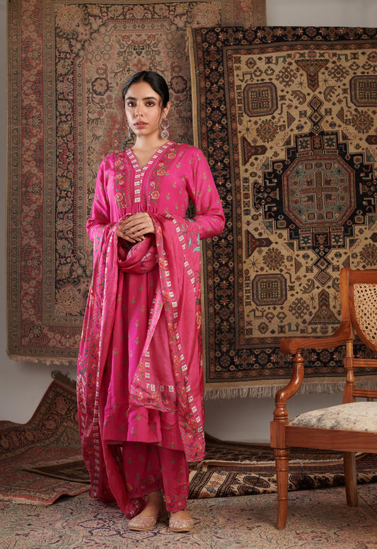 GUL EMBROIDERED HOT PINK KURTA SET