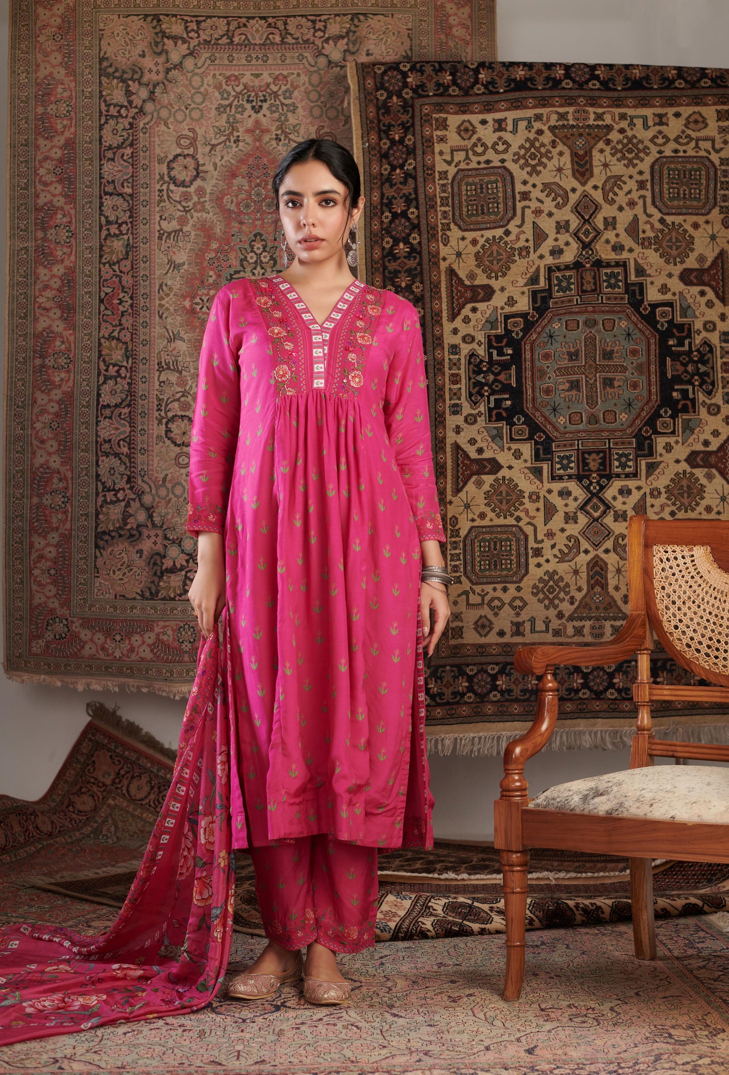 GUL EMBROIDERED HOT PINK KURTA SET