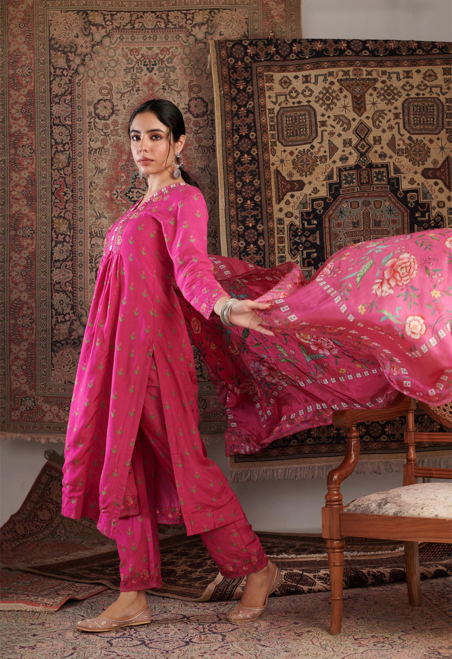 GUL EMBROIDERED HOT PINK KURTA SET