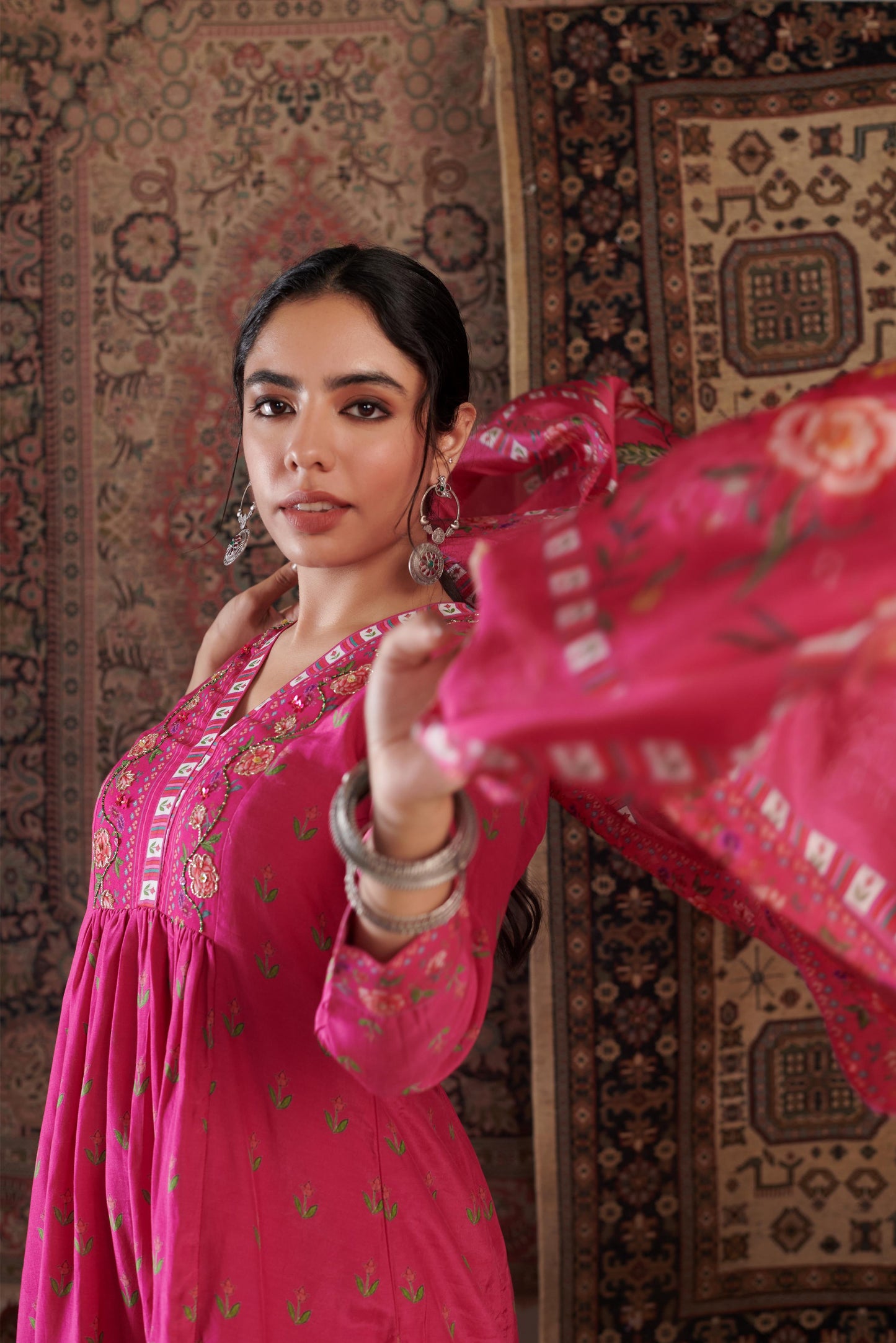 GUL EMBROIDERED HOT PINK KURTA SET