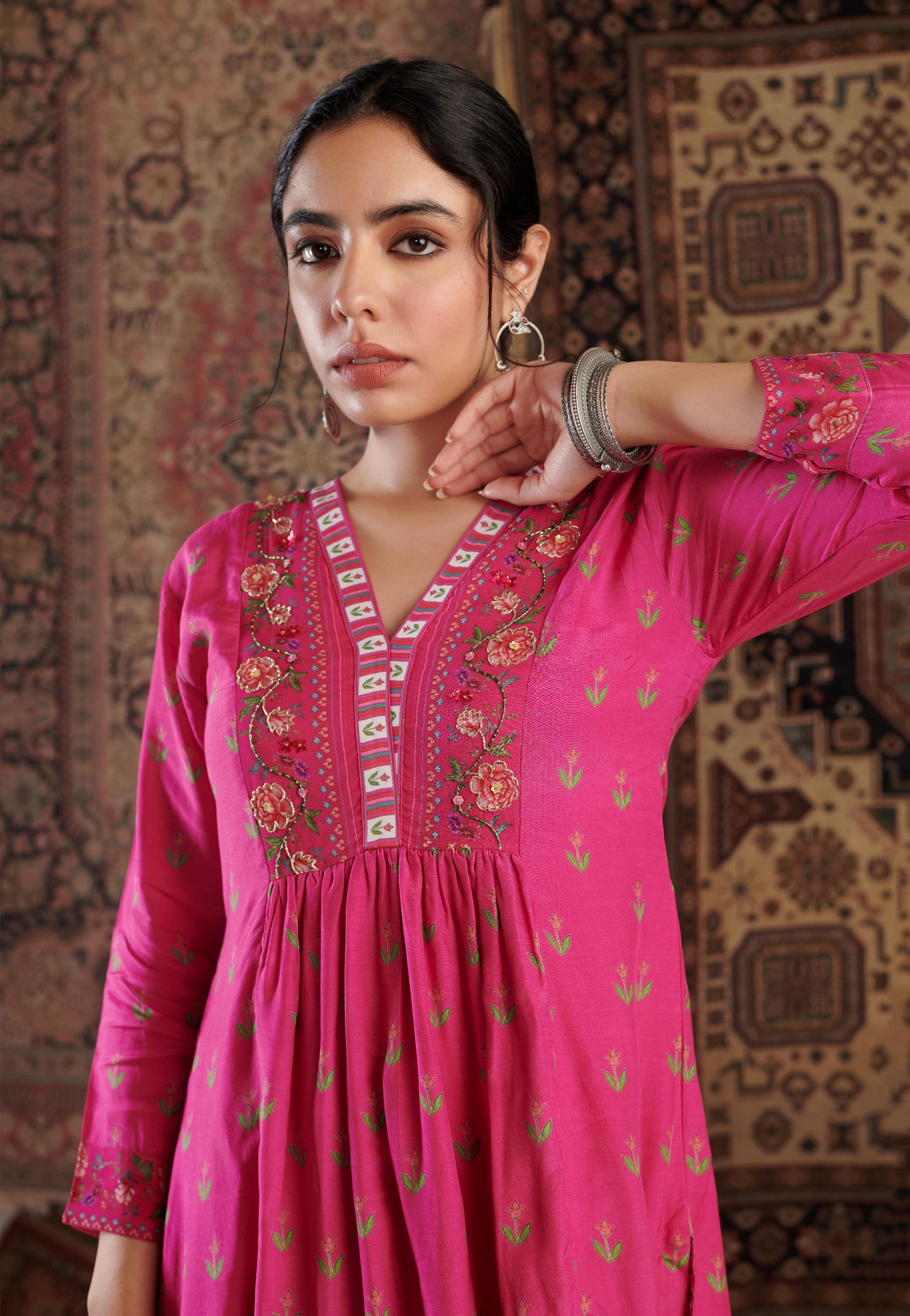 GUL EMBROIDERED HOT PINK KURTA SET