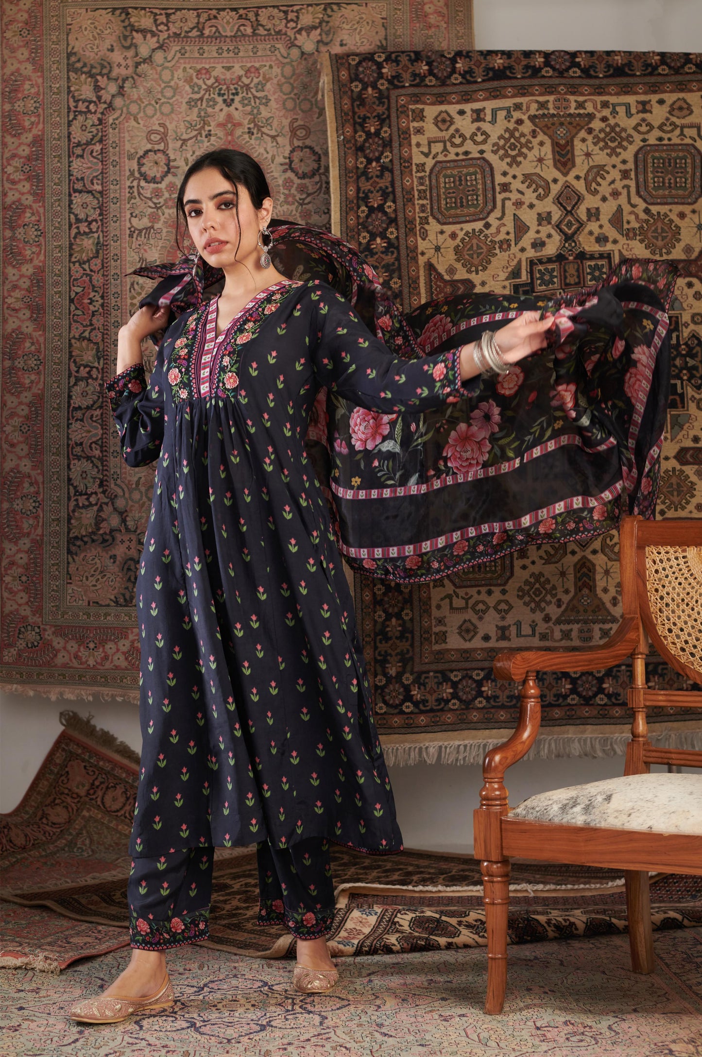 GUL EMBROIDERED BLACK KURTA SET
