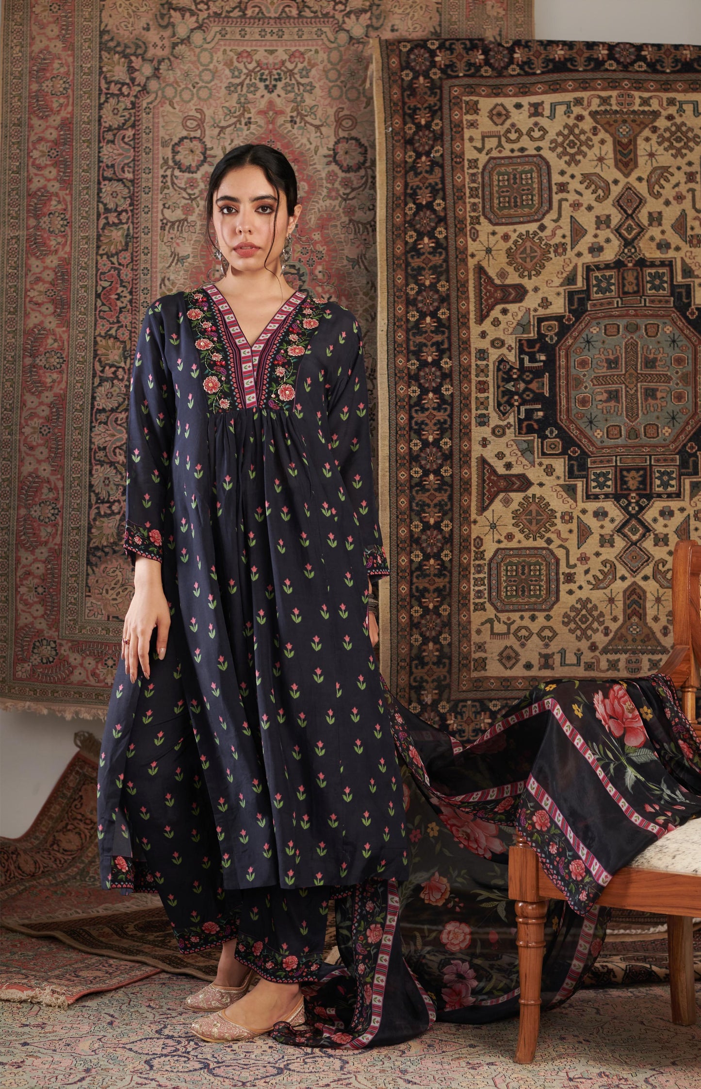 GUL EMBROIDERED BLACK KURTA SET