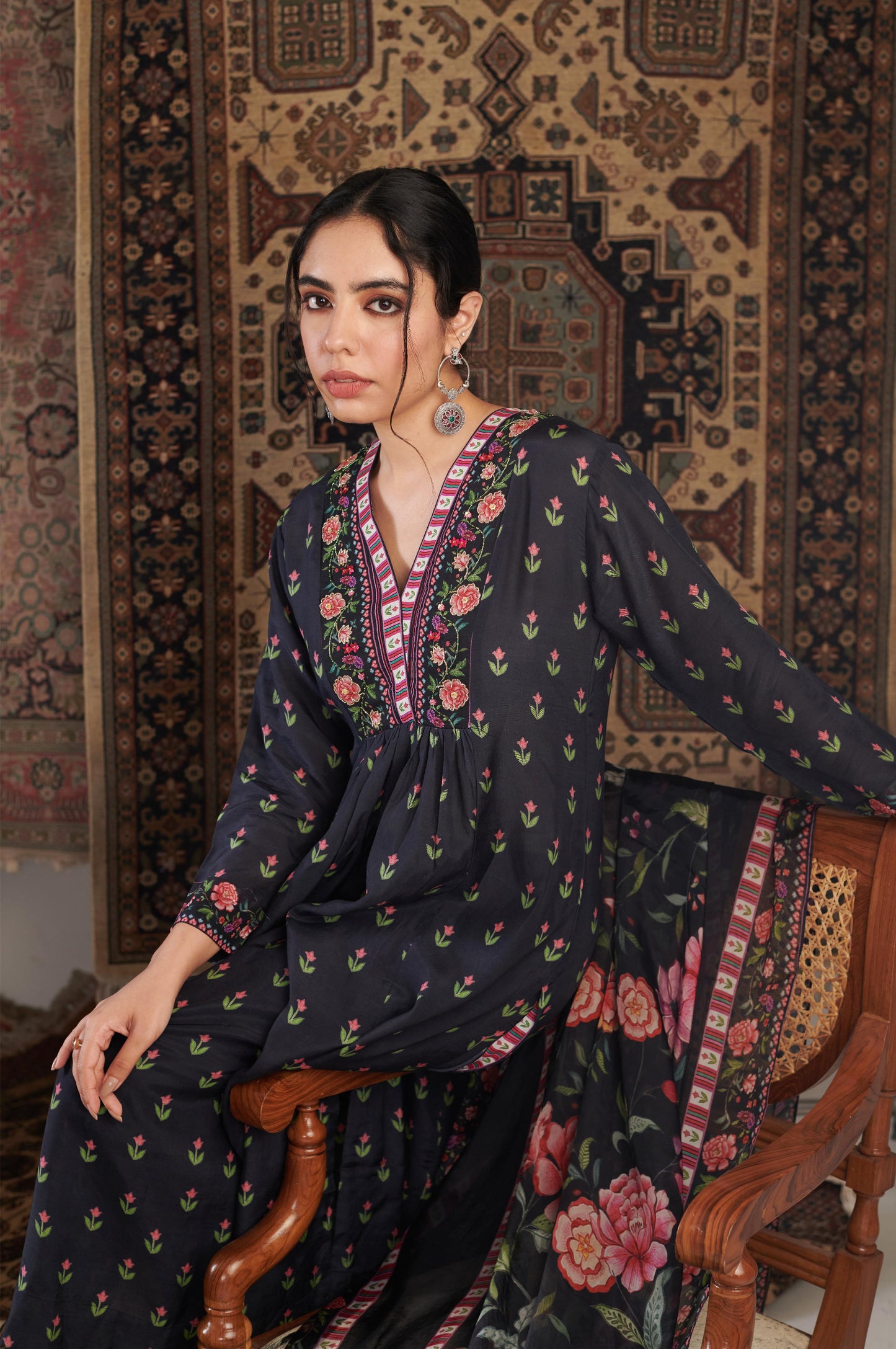 GUL EMBROIDERED BLACK KURTA SET