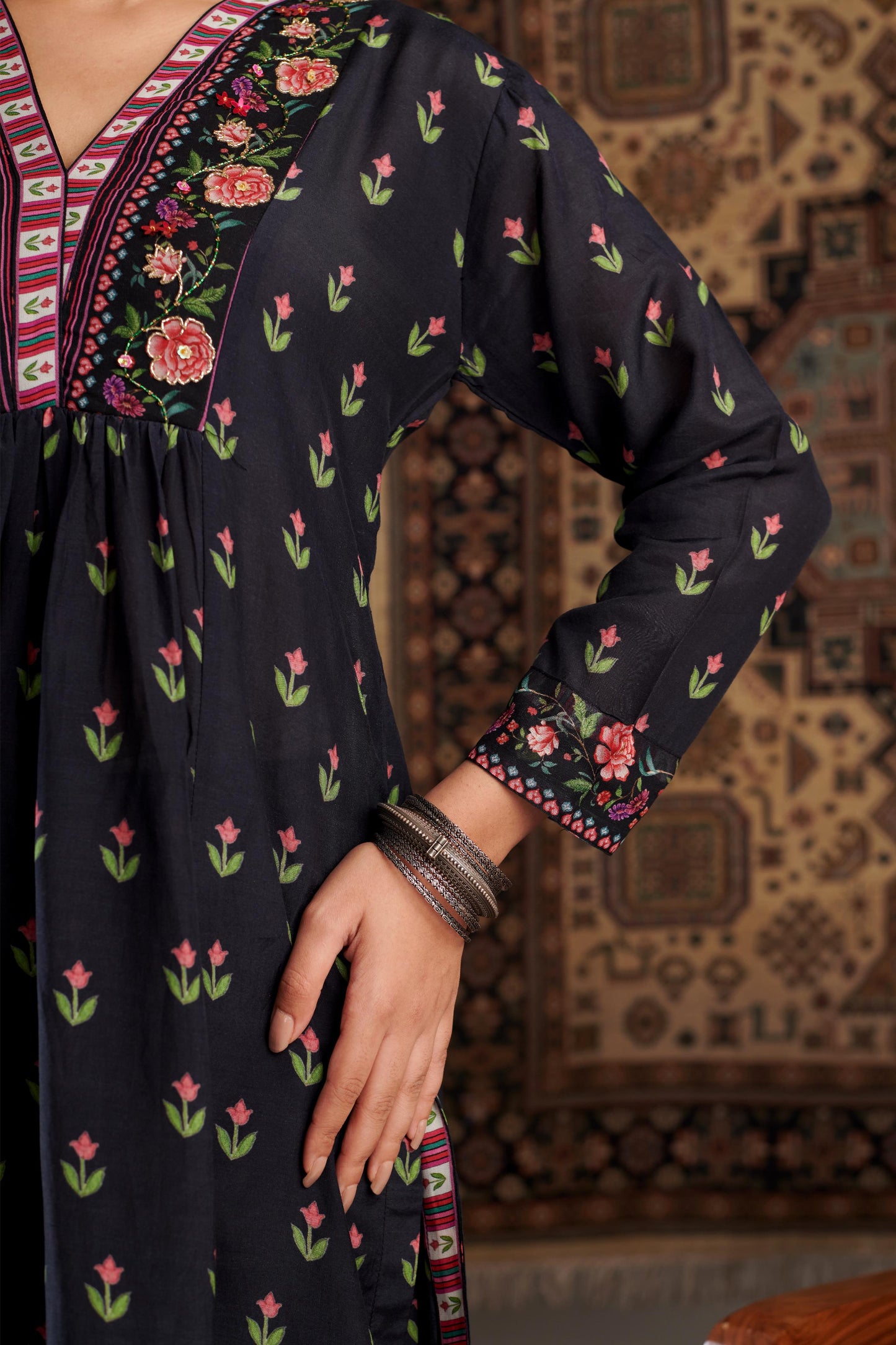 GUL EMBROIDERED BLACK KURTA SET