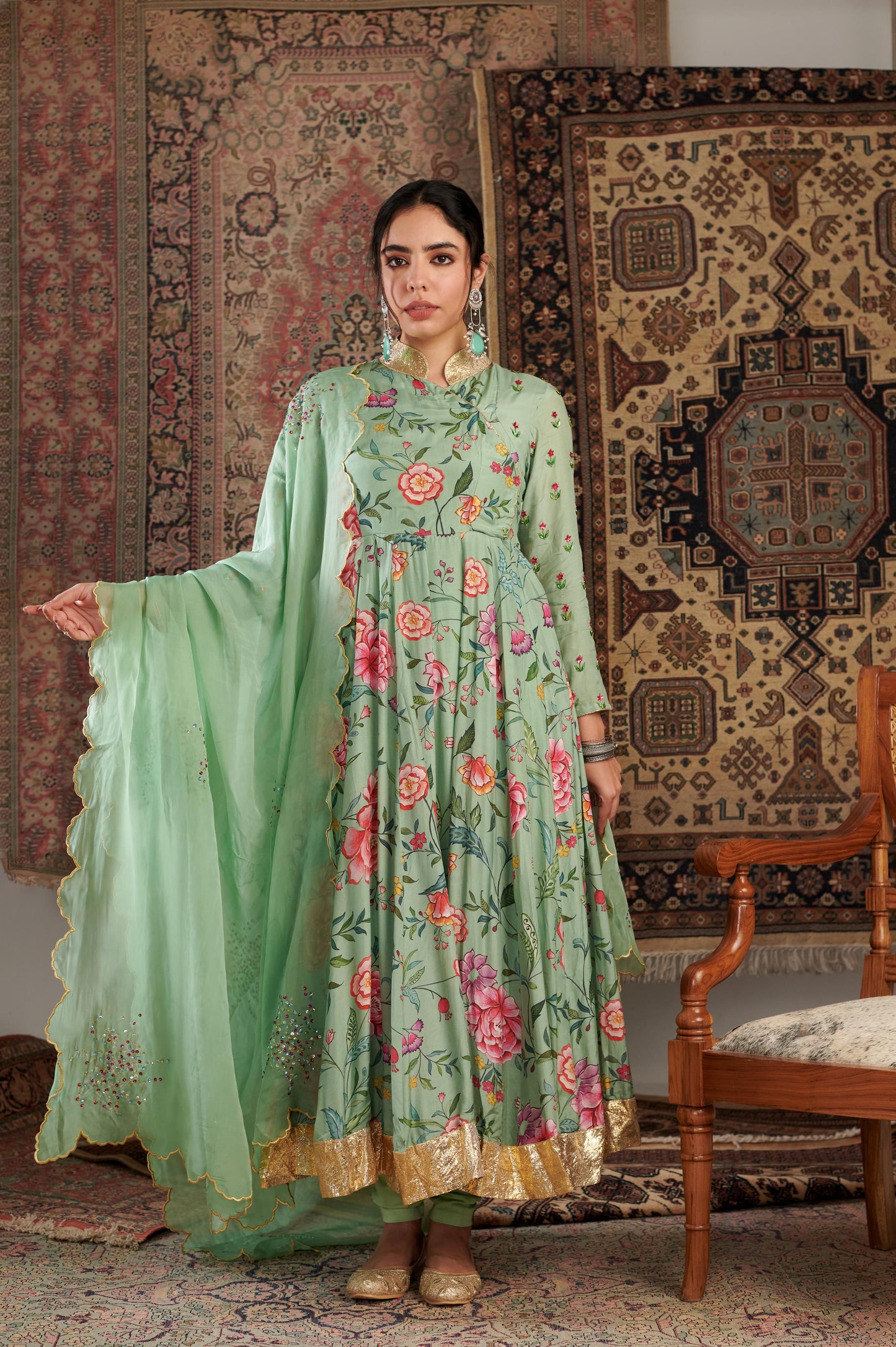 AKS MINT GREEN ANARKALI SET