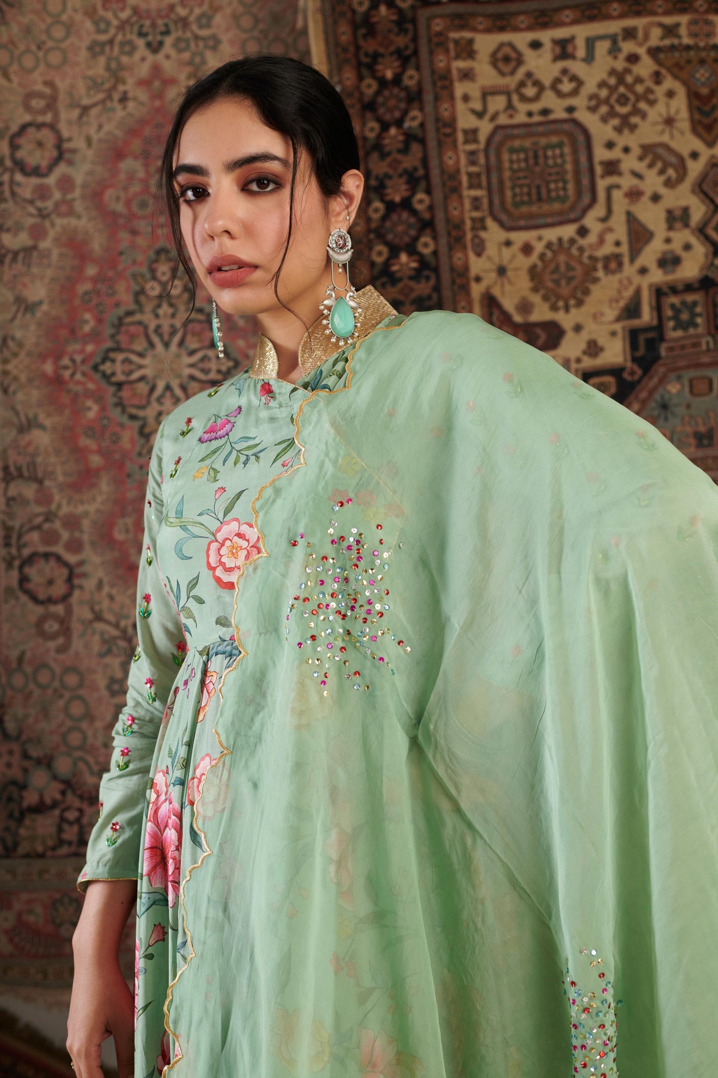AKS MINT GREEN ANARKALI SET