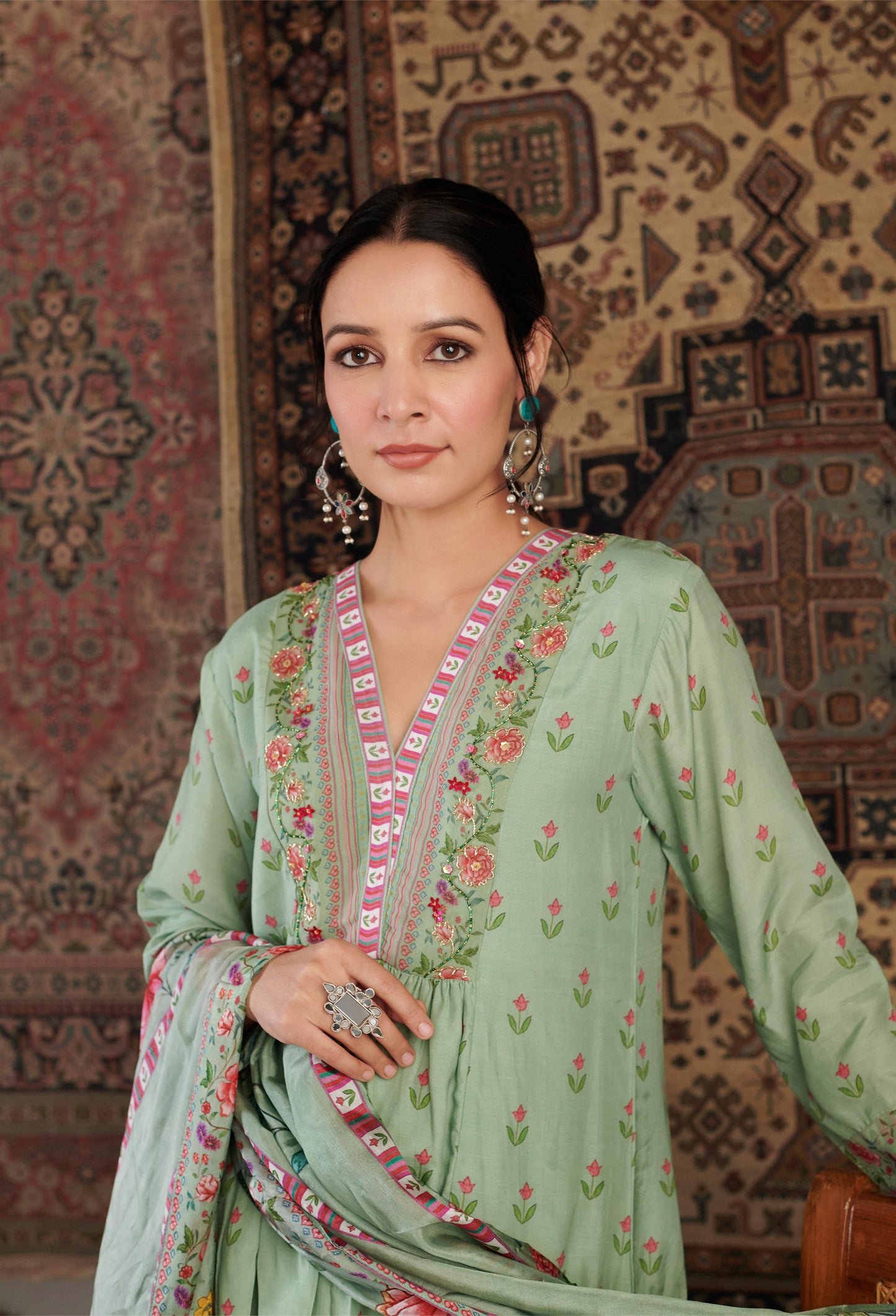 GUL EMBROIDERED MINT KURTA SET
