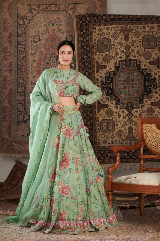 ZARA MINT GREEN LEHANGA SET