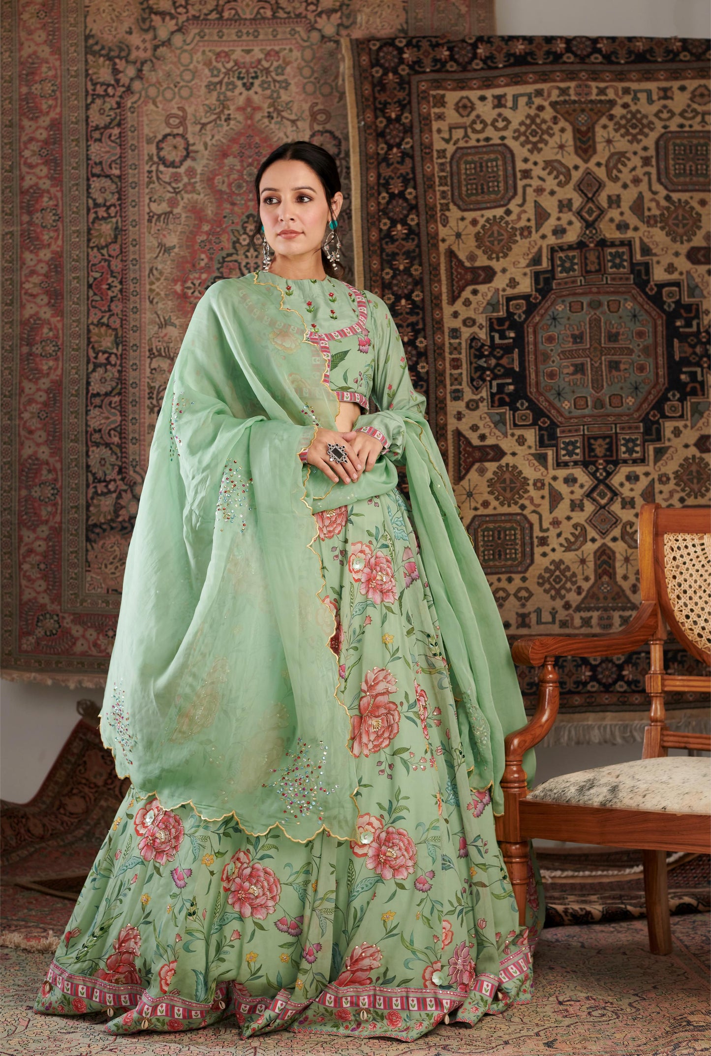 ZARA MINT GREEN LEHANGA SET