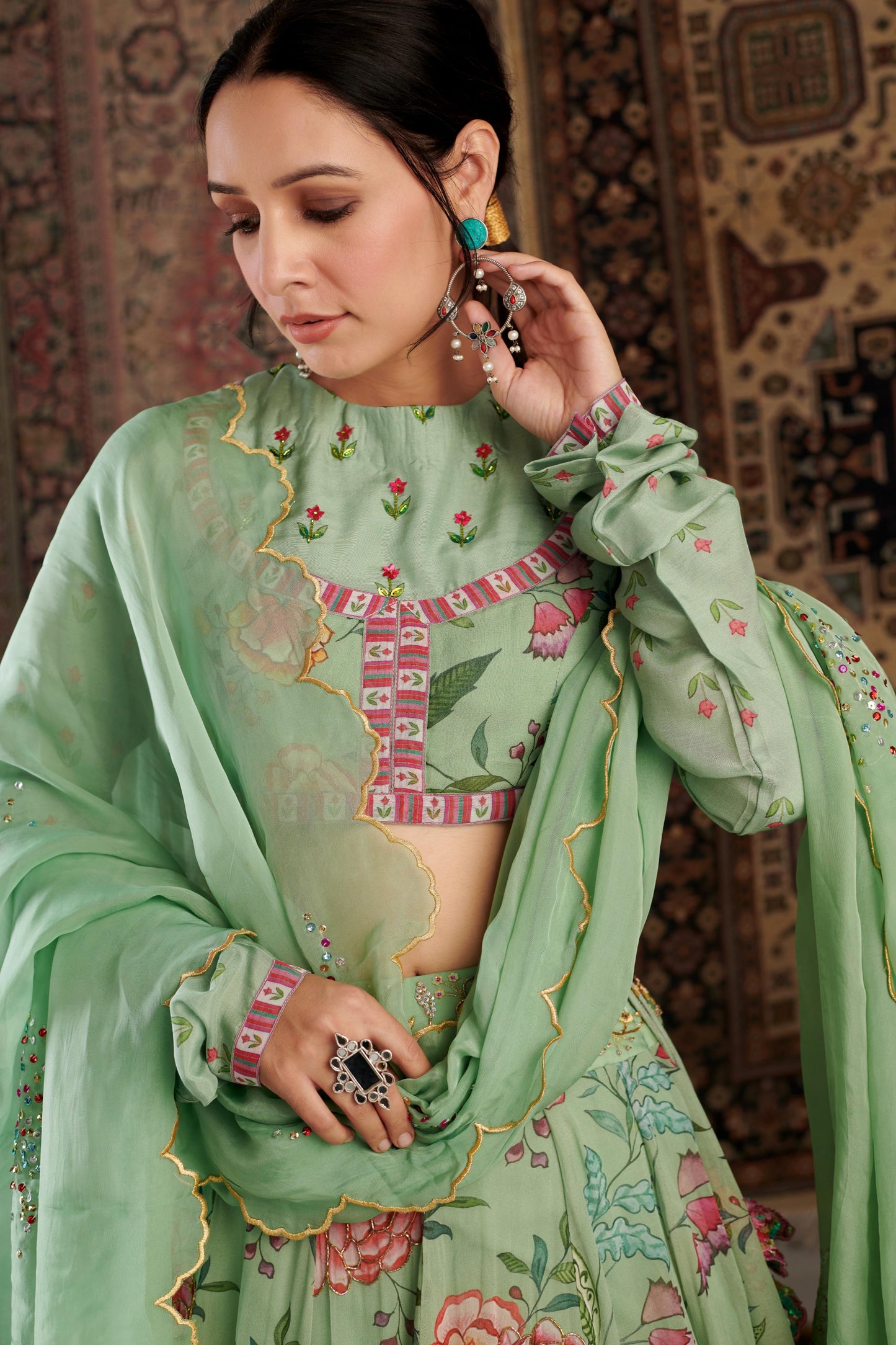 ZARA MINT GREEN LEHANGA SET