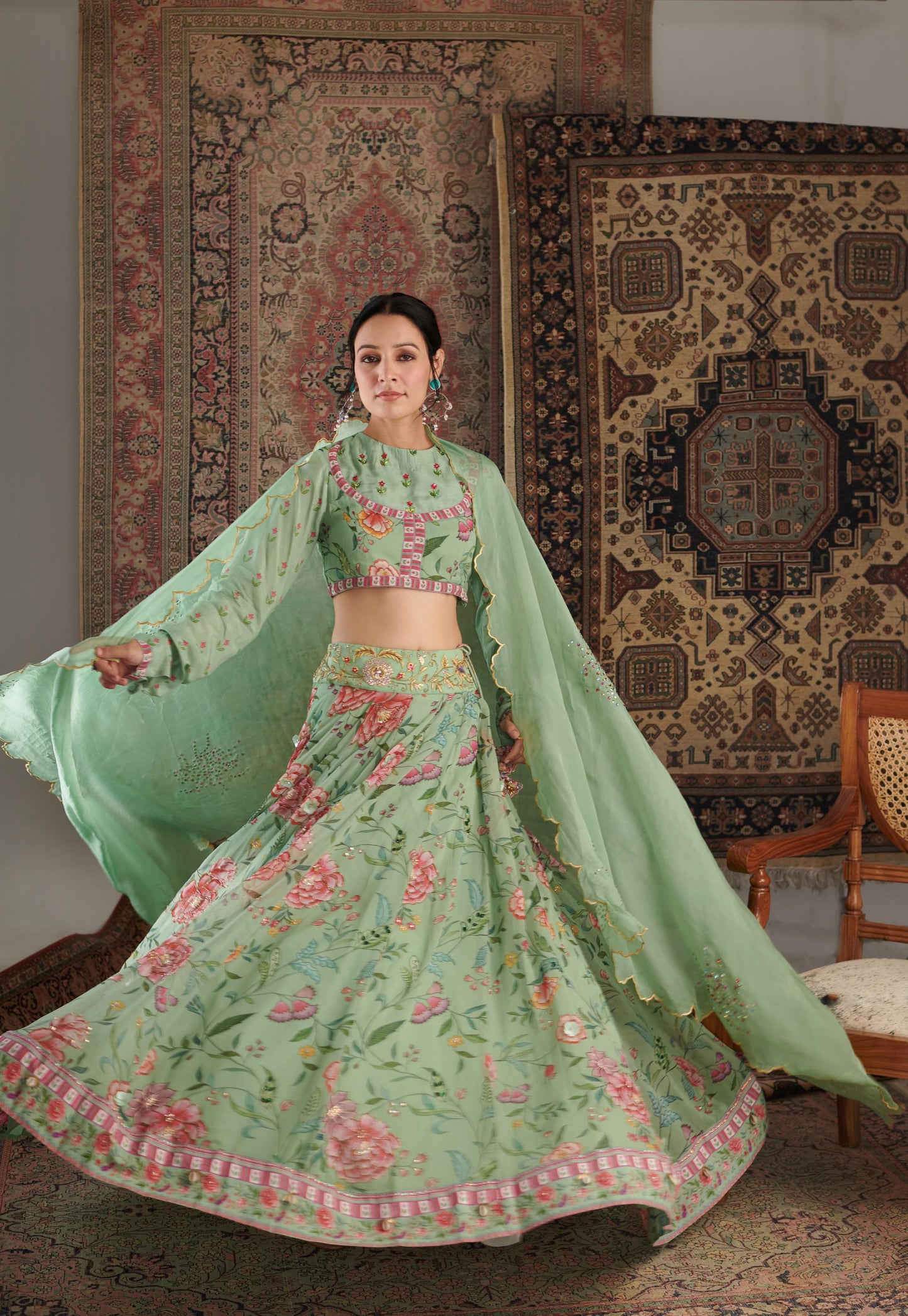 ZARA MINT GREEN LEHANGA SET