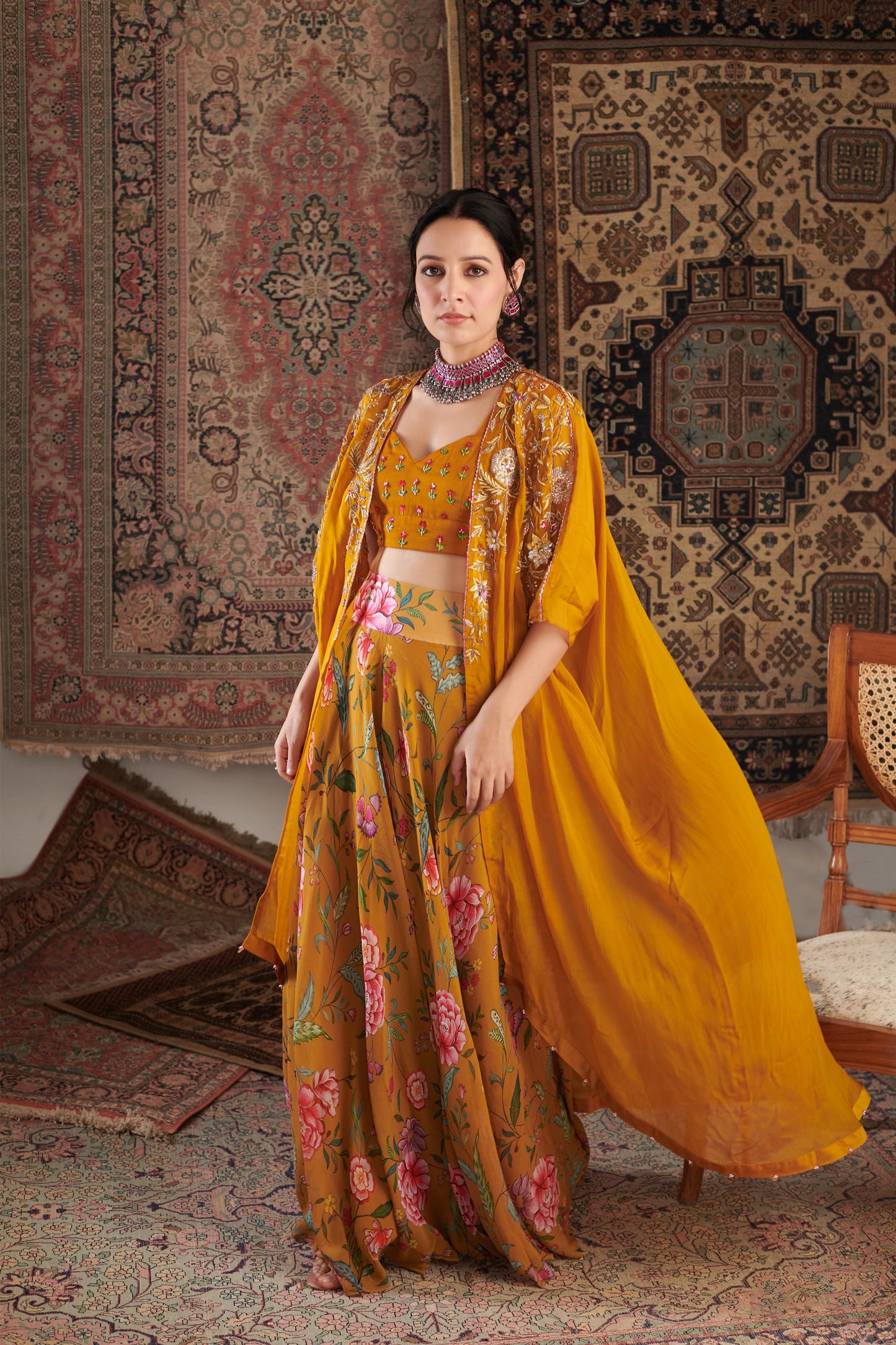 AMEERA MUSTARD CAPE SET