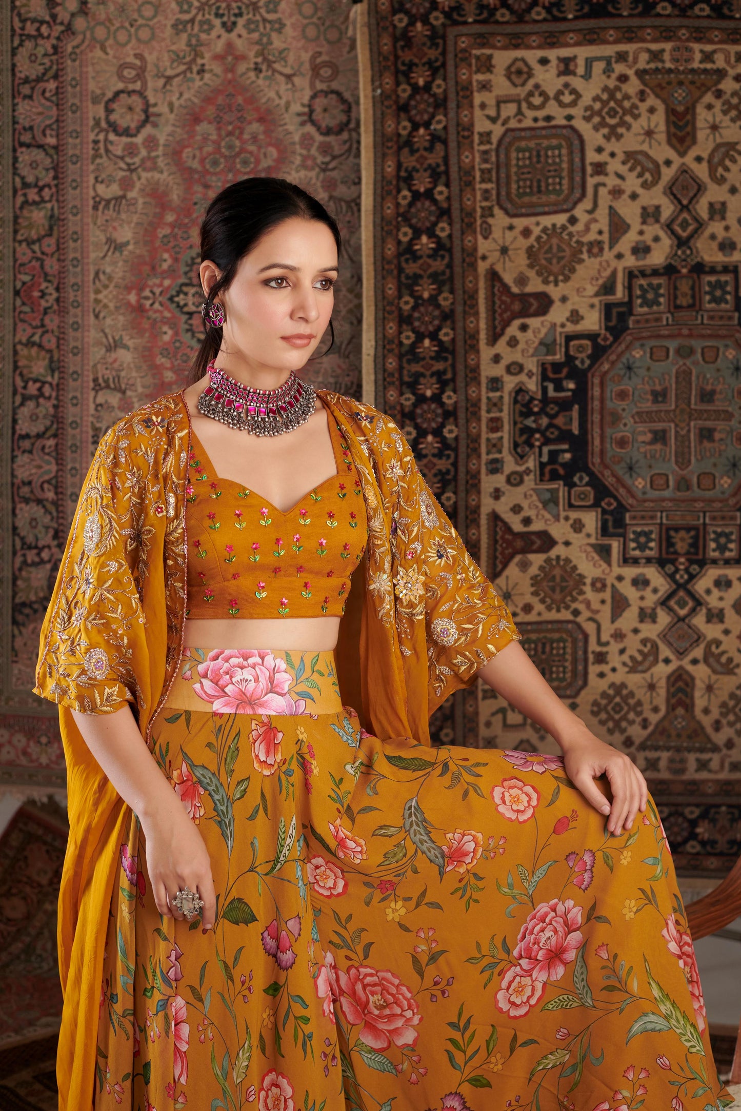 AMEERA MUSTARD CAPE SET