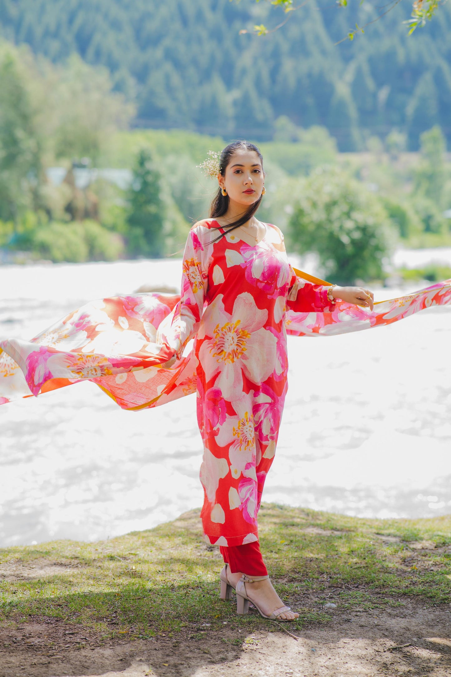 Garden Glow Red Kurta Set
