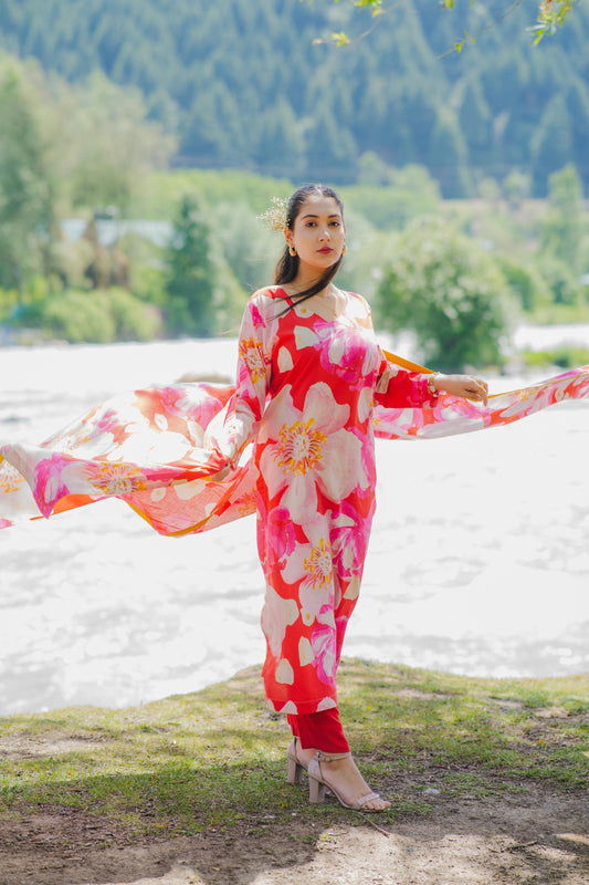 Garden Glow Red Kurta Set