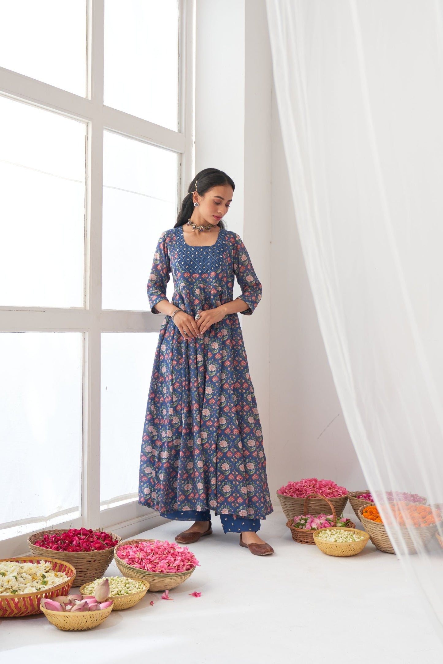 Blue Peony Embroidered Anarkali