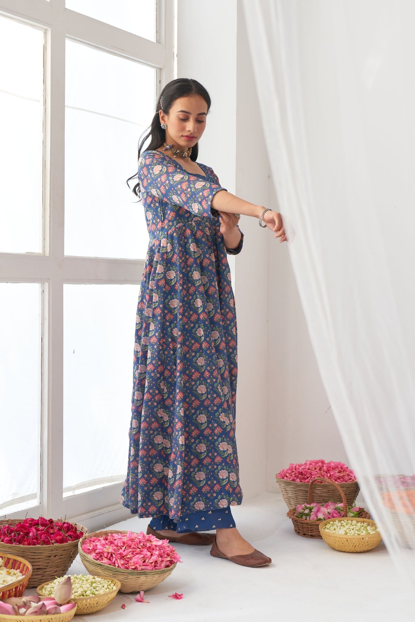 Blue Peony Embroidered Anarkali