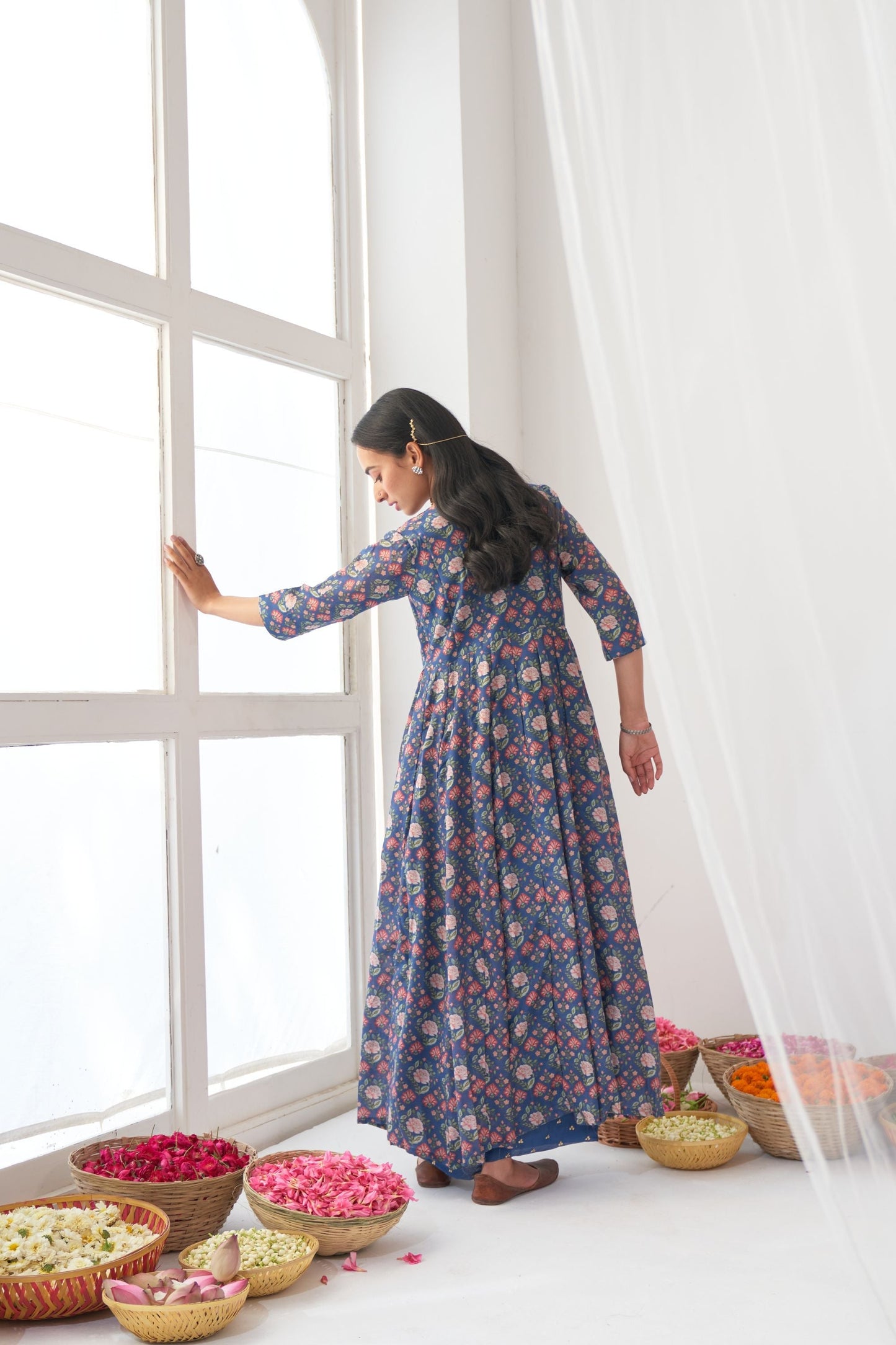 Blue Peony Embroidered Anarkali