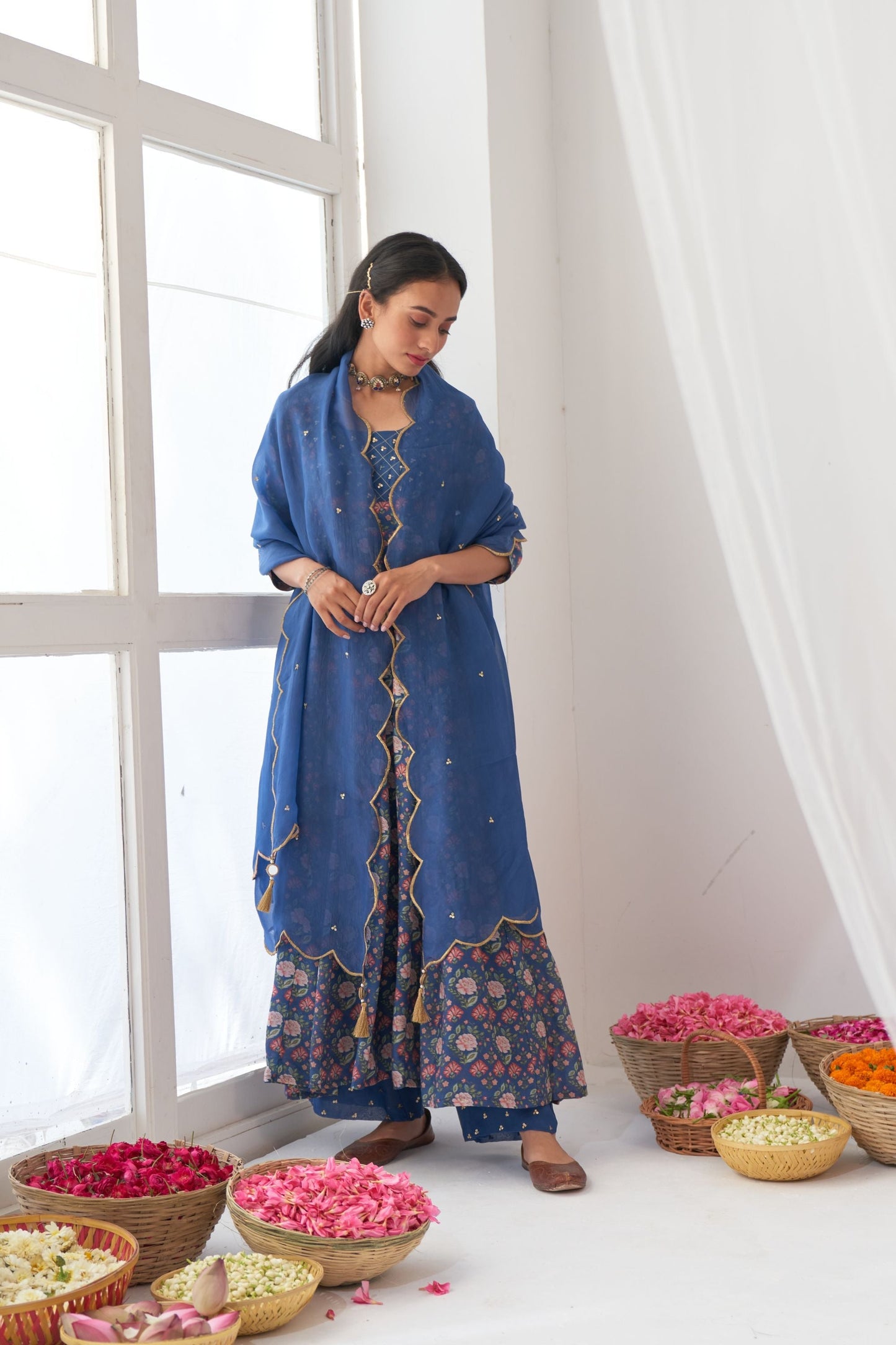 Blue Peony Embroidered Anarkali