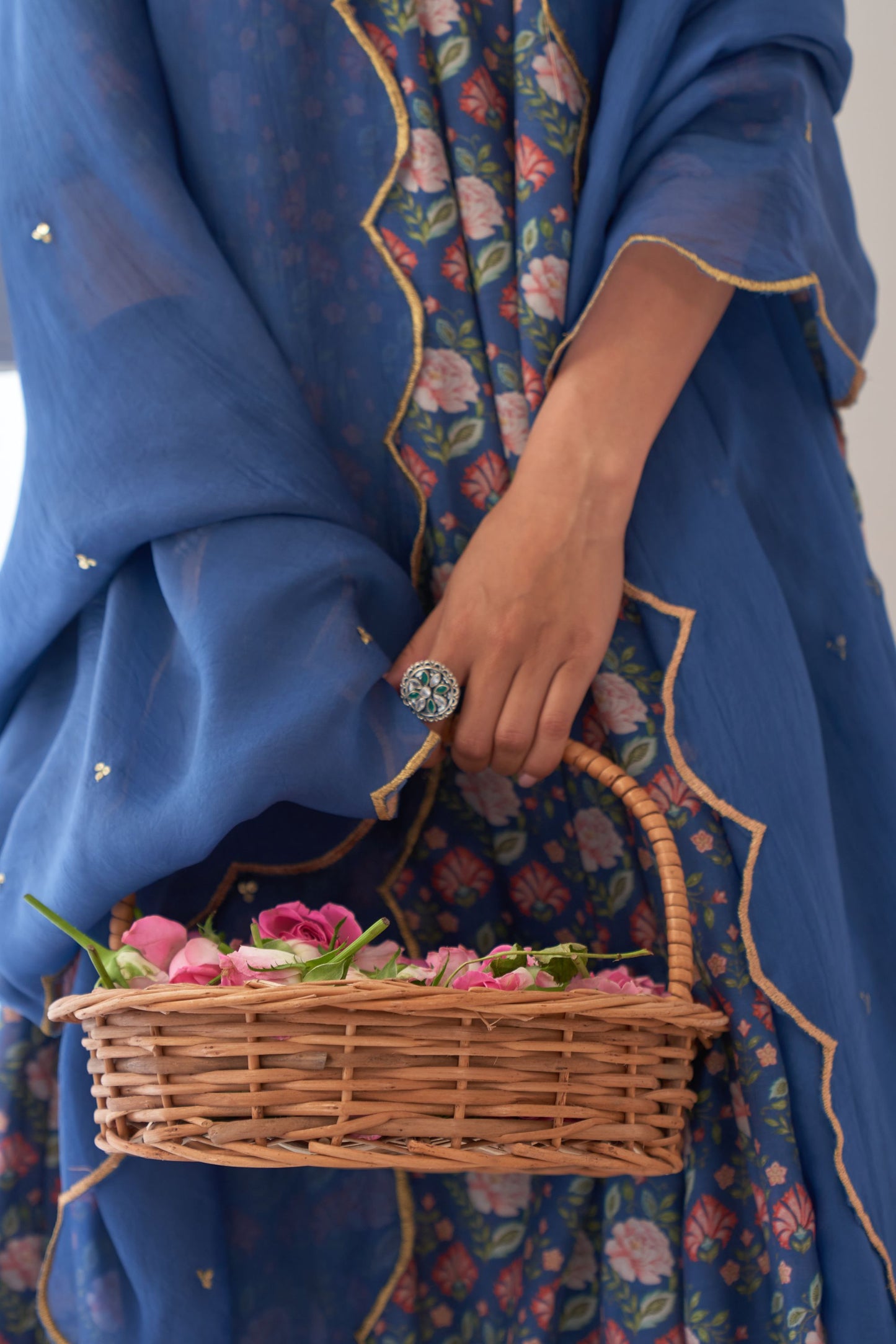 Blue Peony Embroidered Anarkali