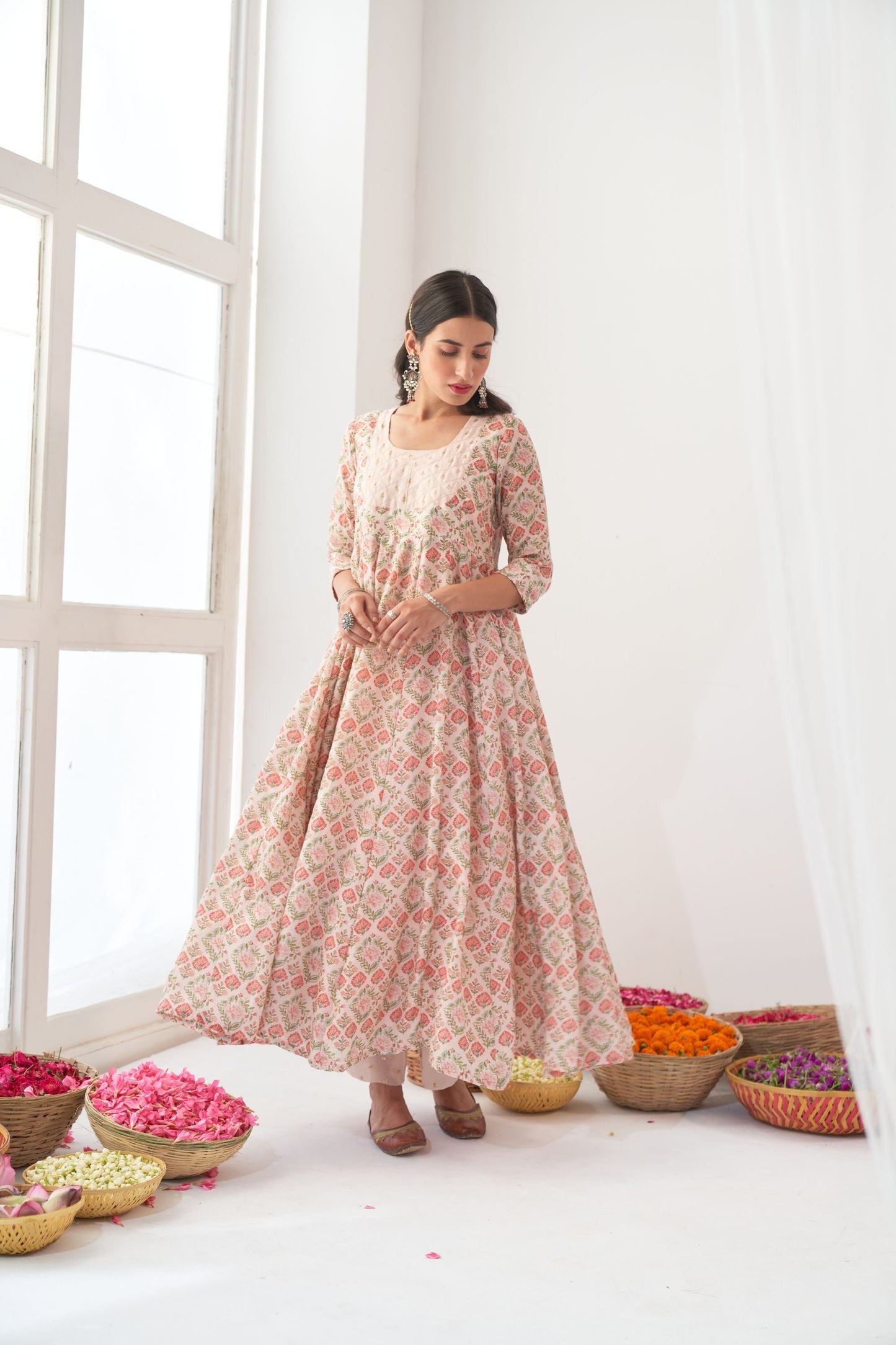 Ivory Peony Embroidered Anarkali