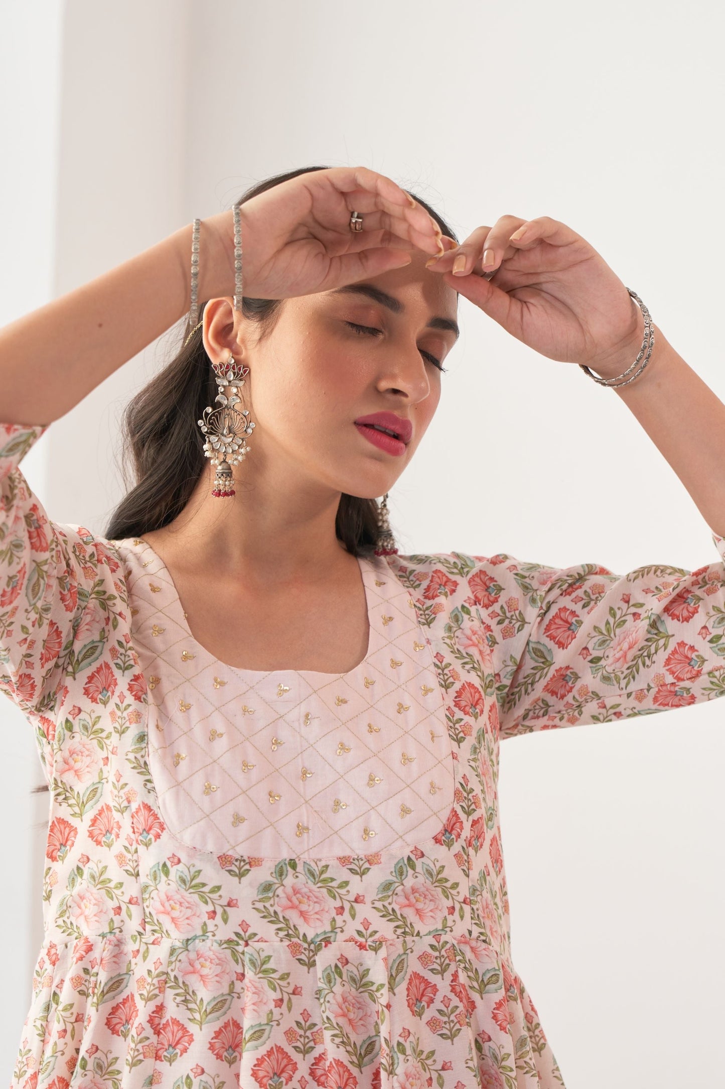 Ivory Peony Embroidered Anarkali
