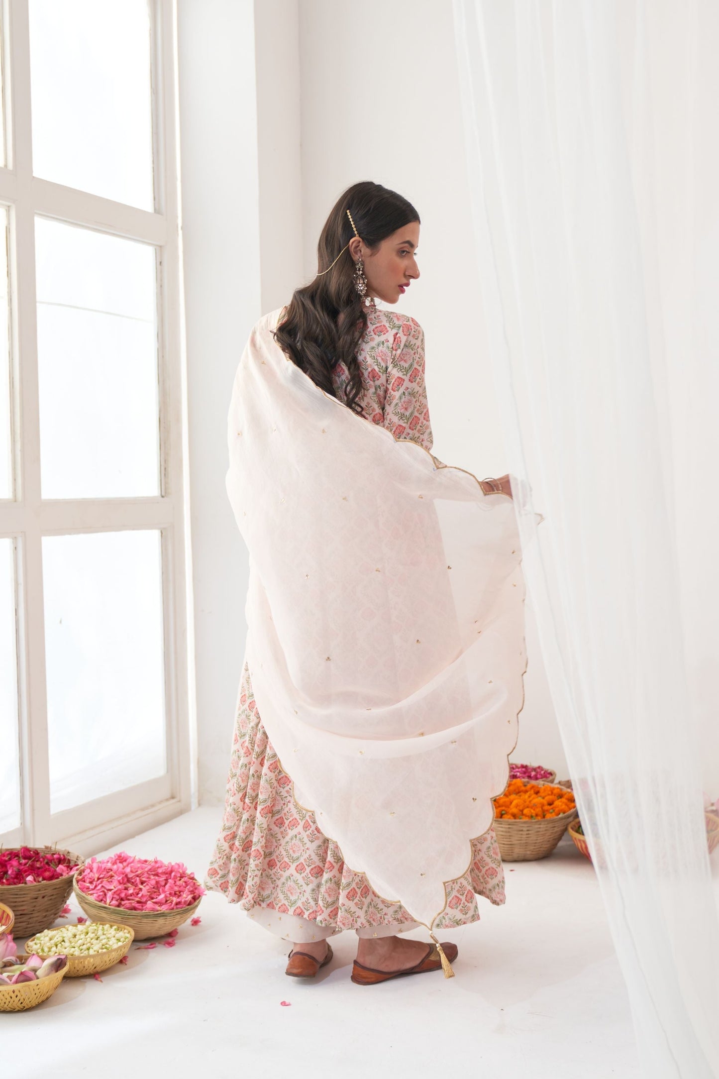 Ivory Peony Embroidered Anarkali