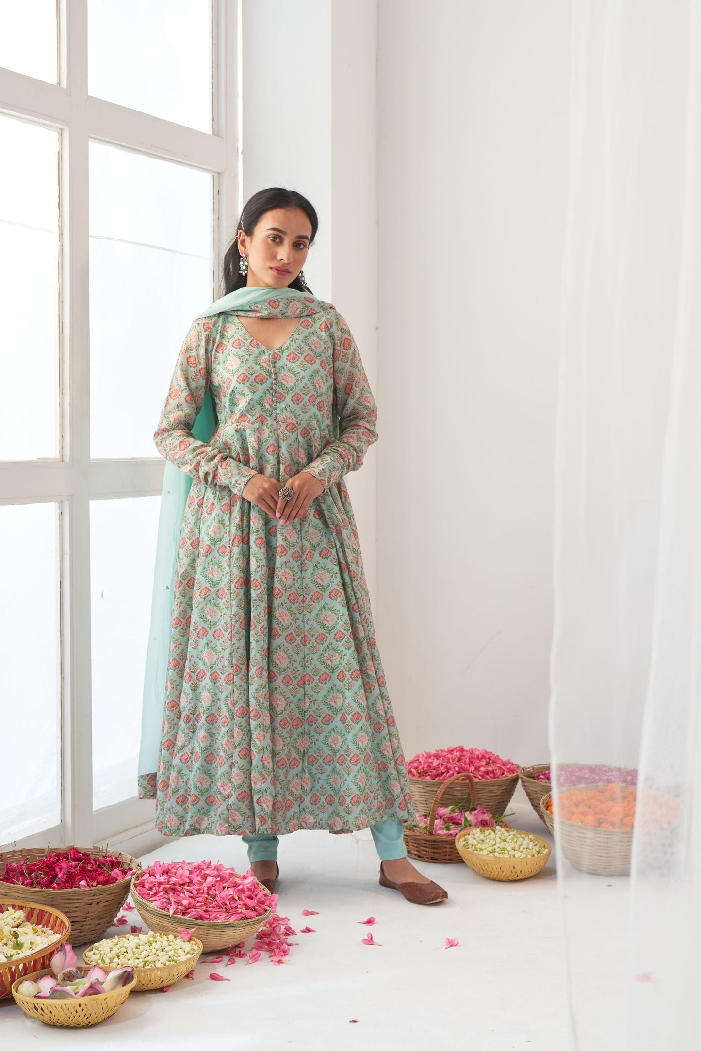 Aqua Peony Anarkali
